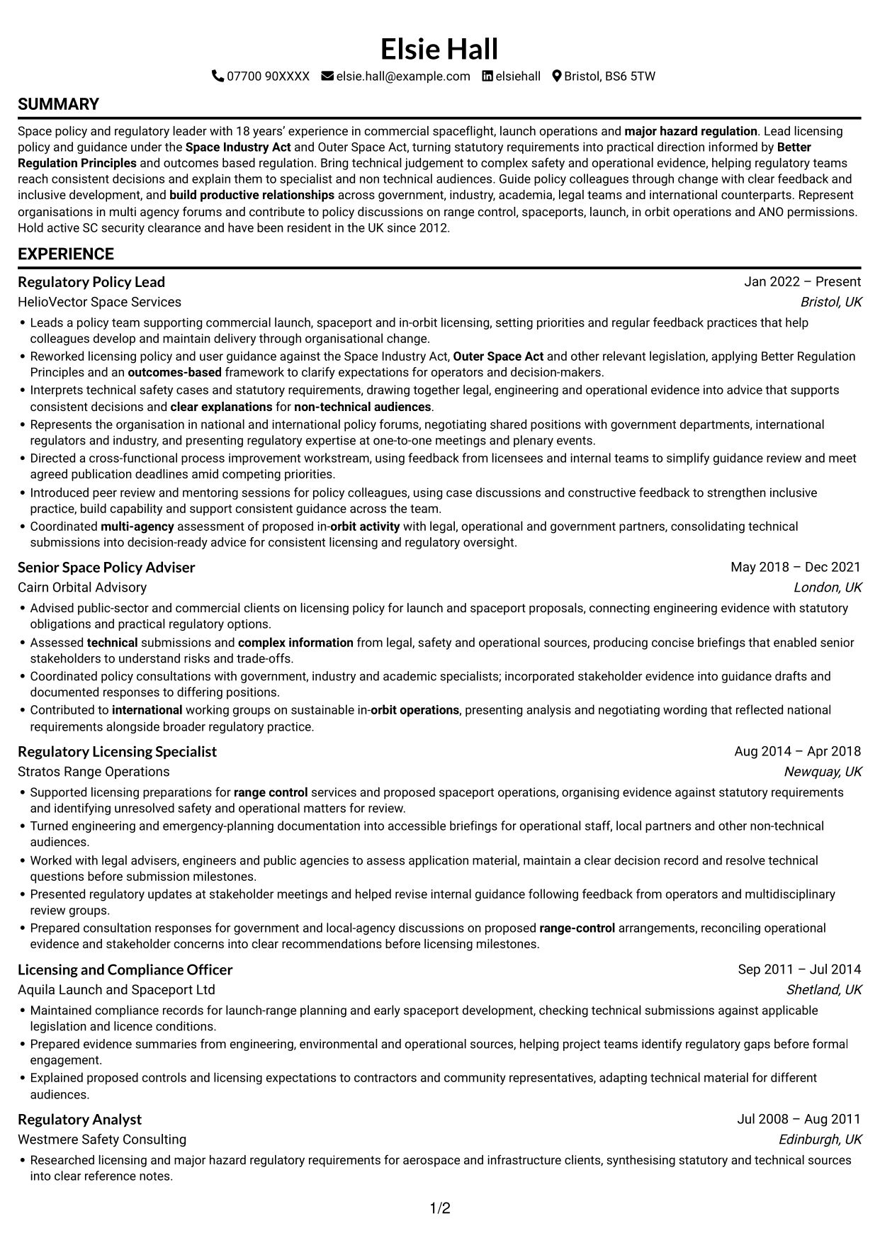 CV example — page 1