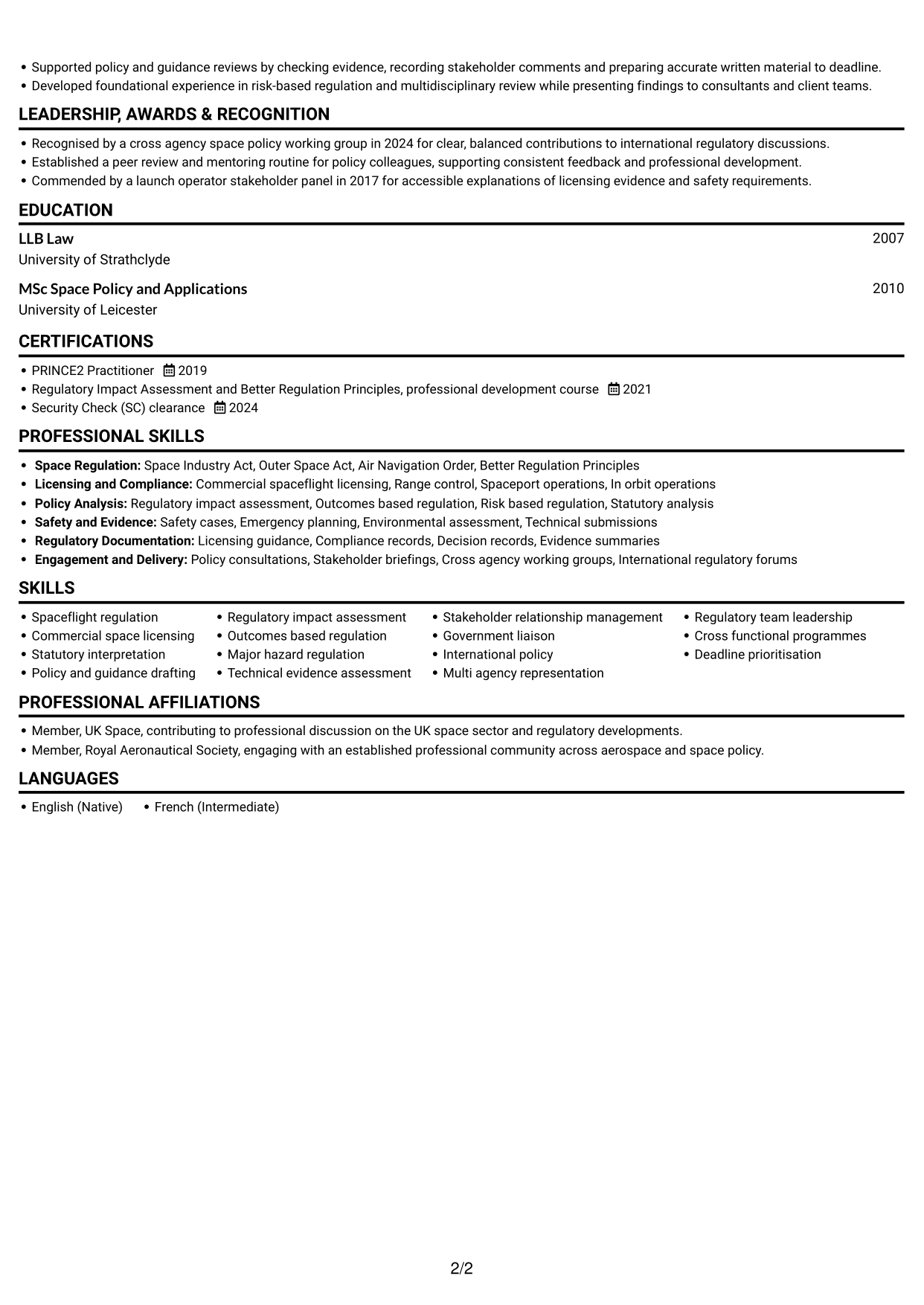 CV example — page 2