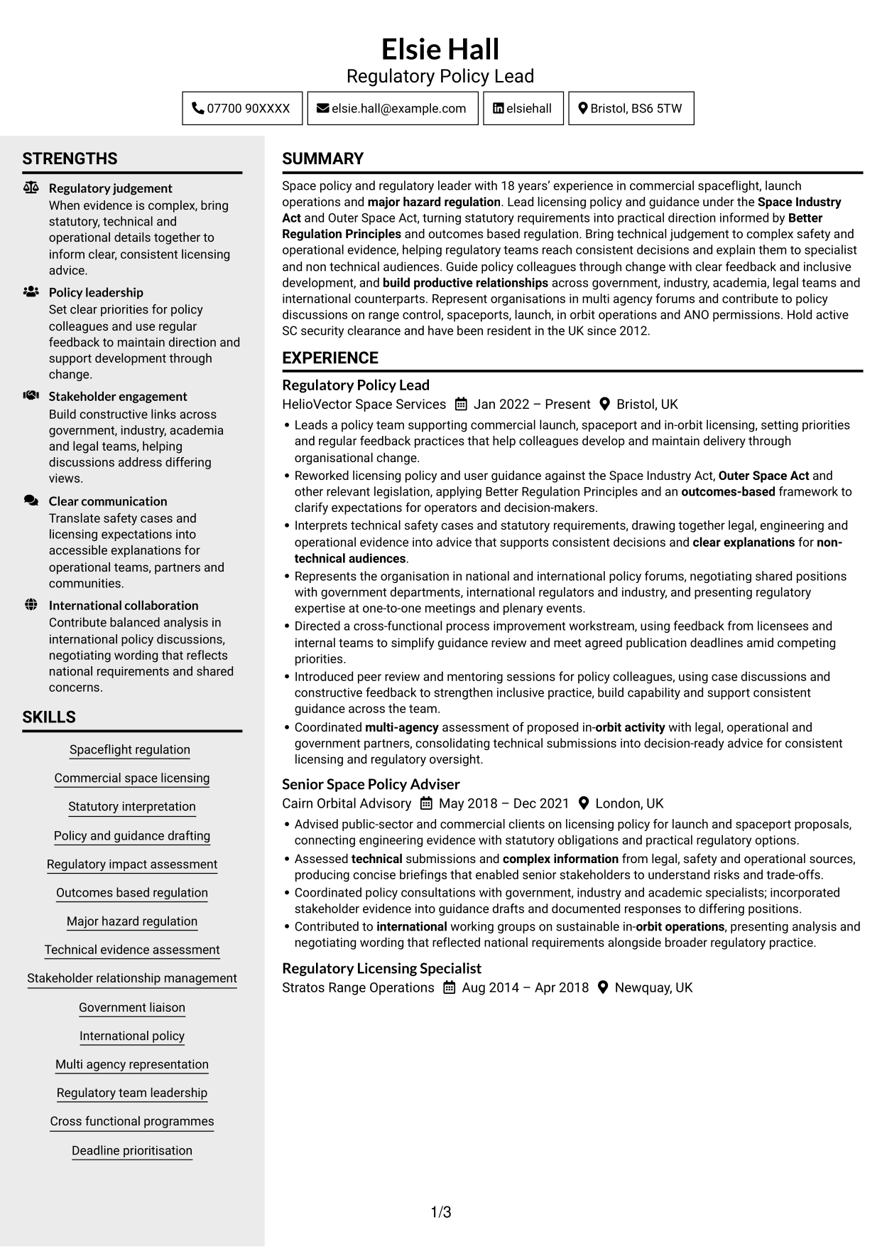 CV example — page 1