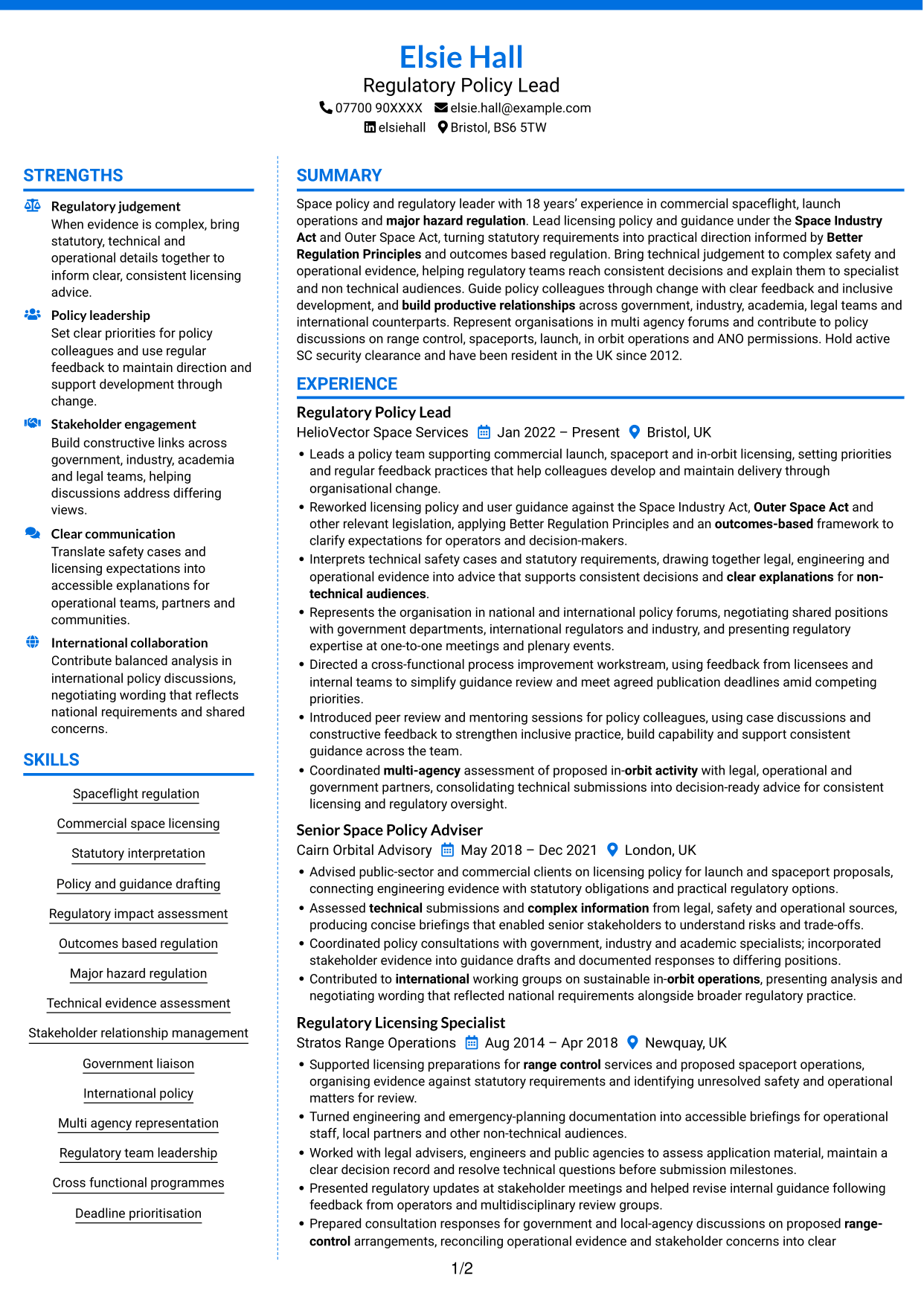 CV example — page 1