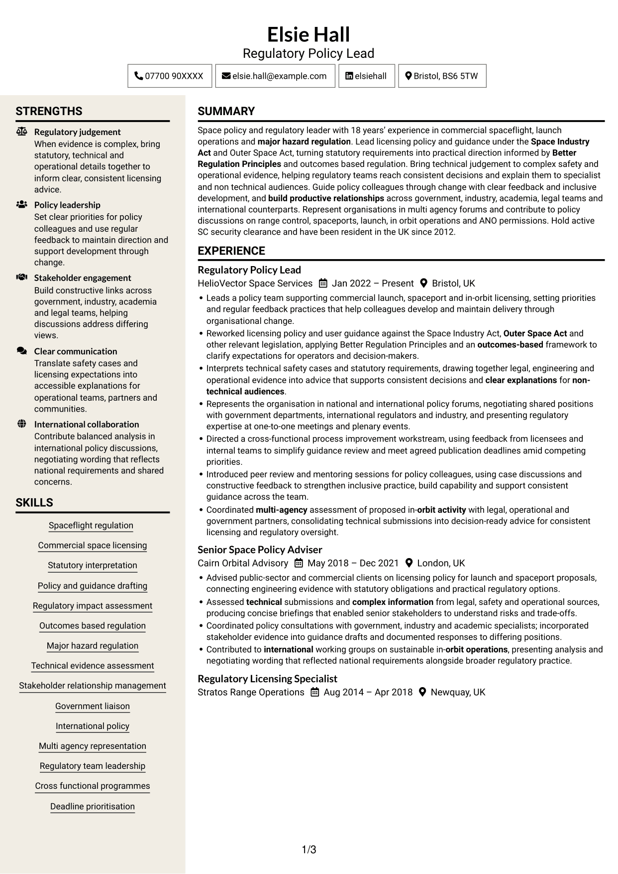 CV example — page 1