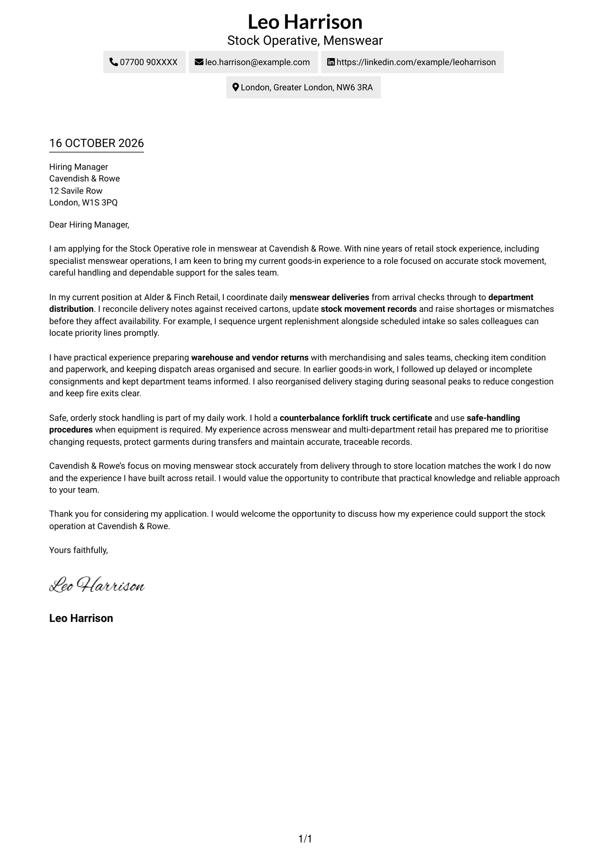 Cover letter example — page 1