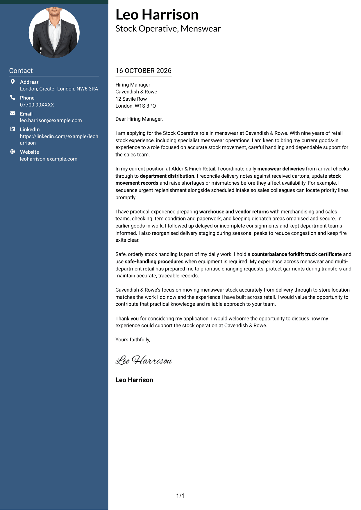 Cover letter example — page 1