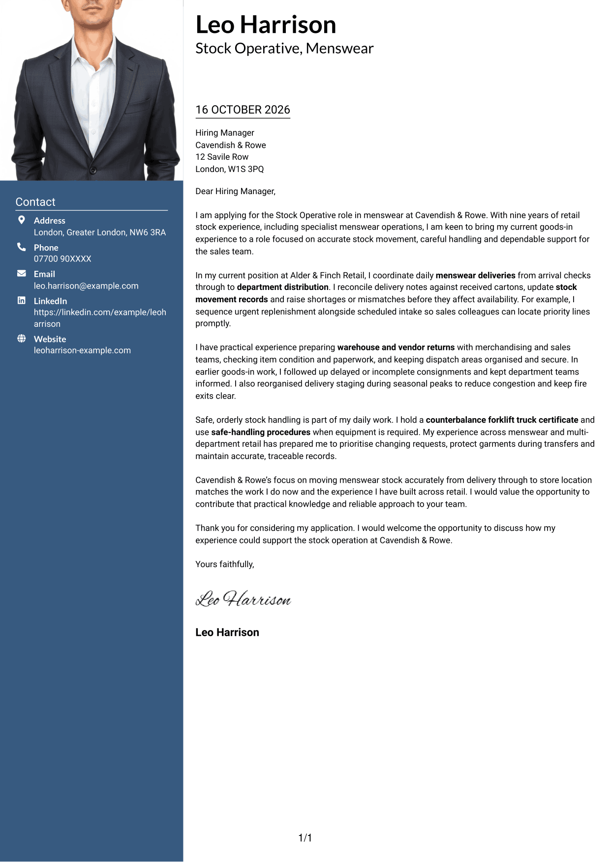 Cover letter example — page 1