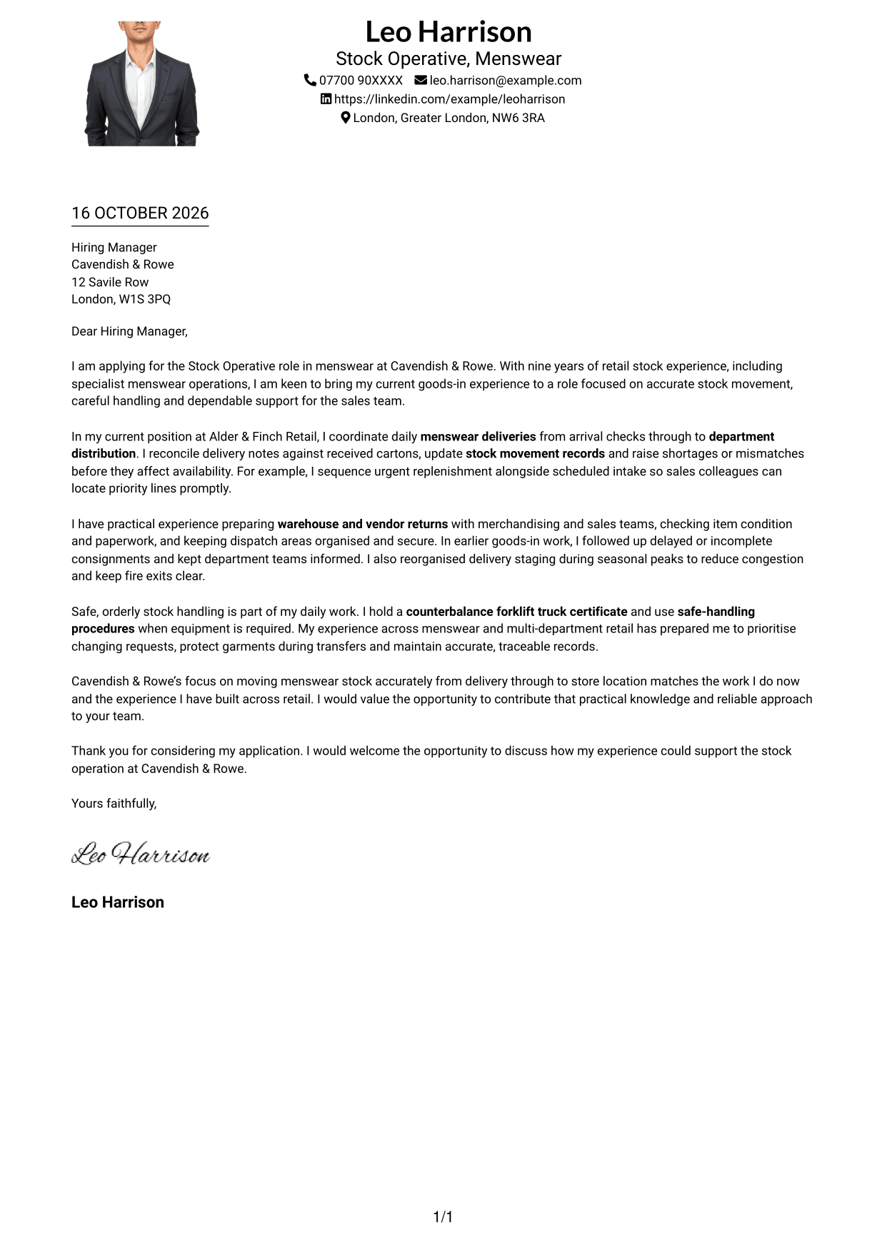 Cover letter example — page 1