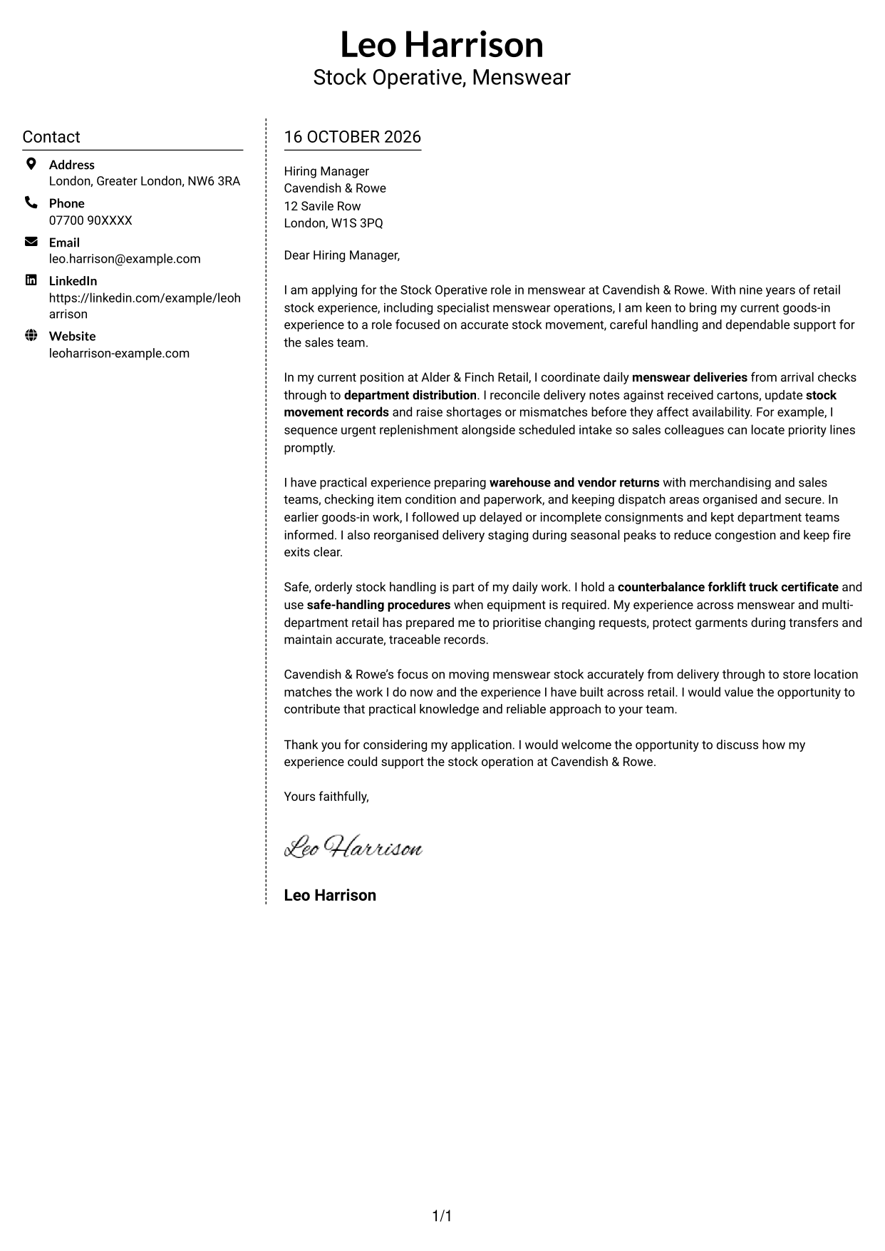 Cover letter example — page 1