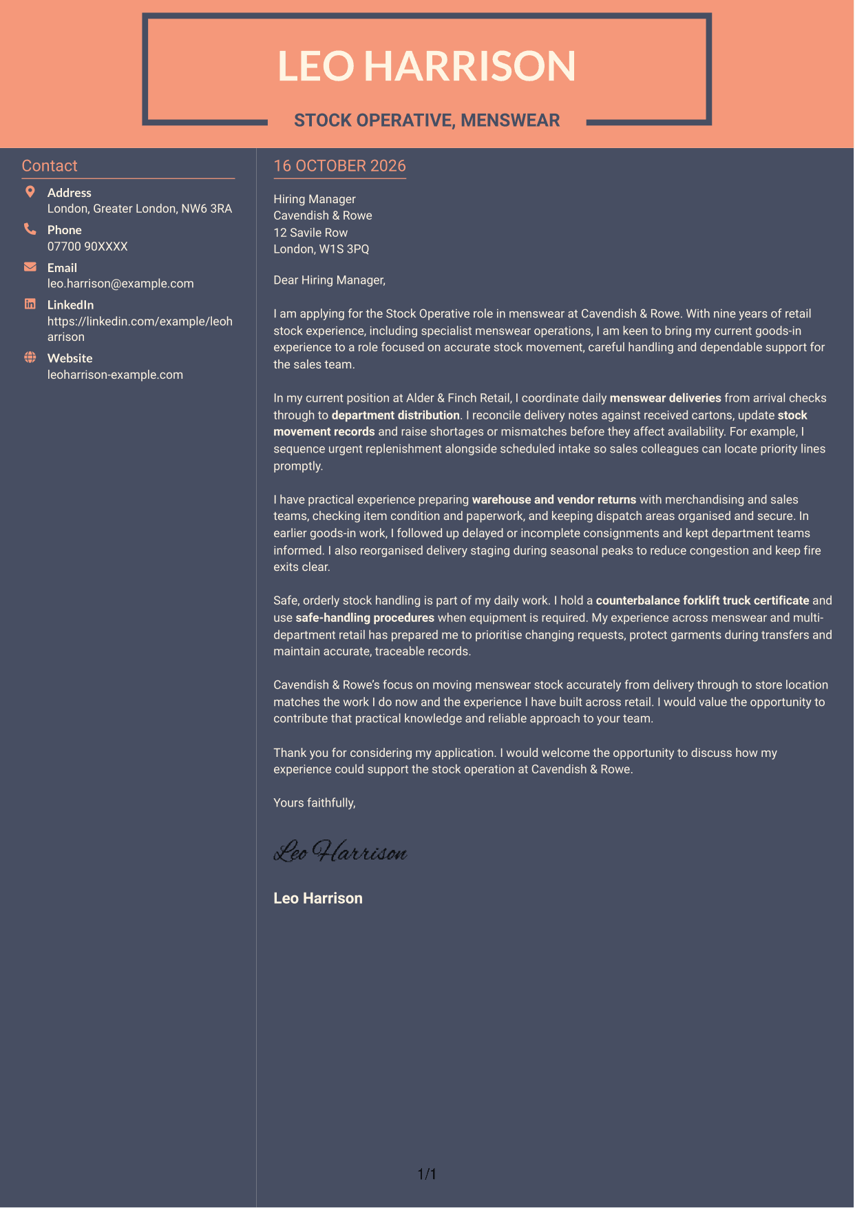 Cover letter example — page 1