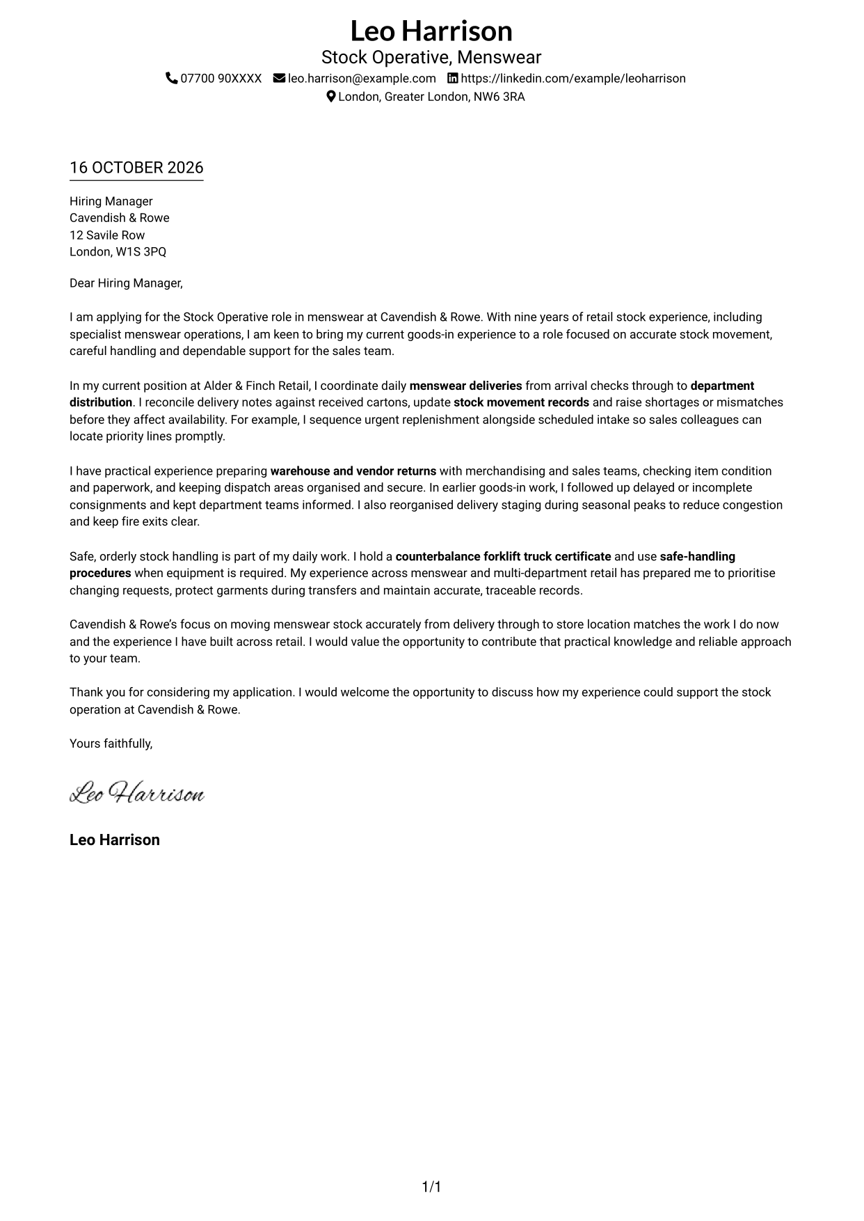Cover letter example — page 1