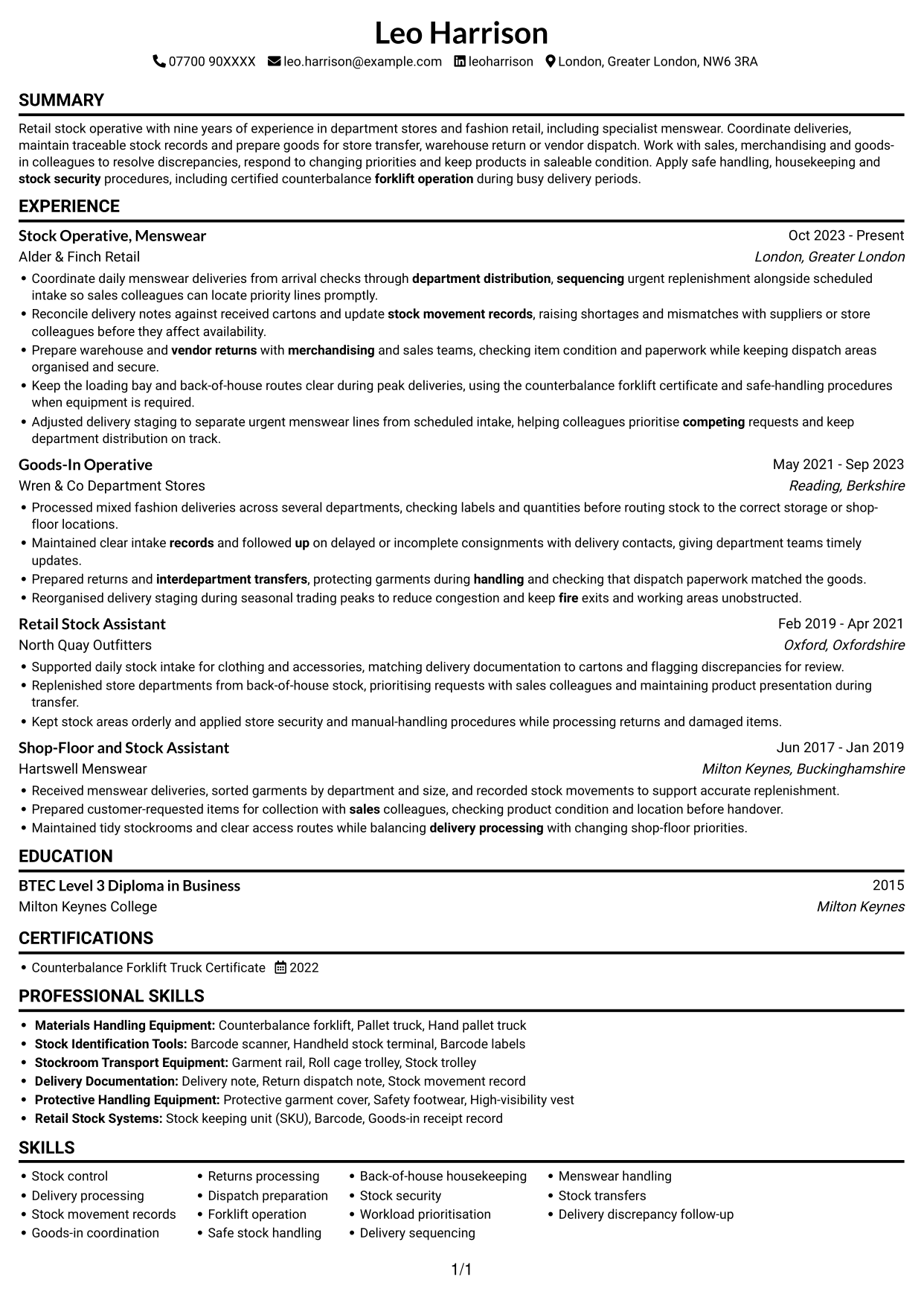 CV example — page 1