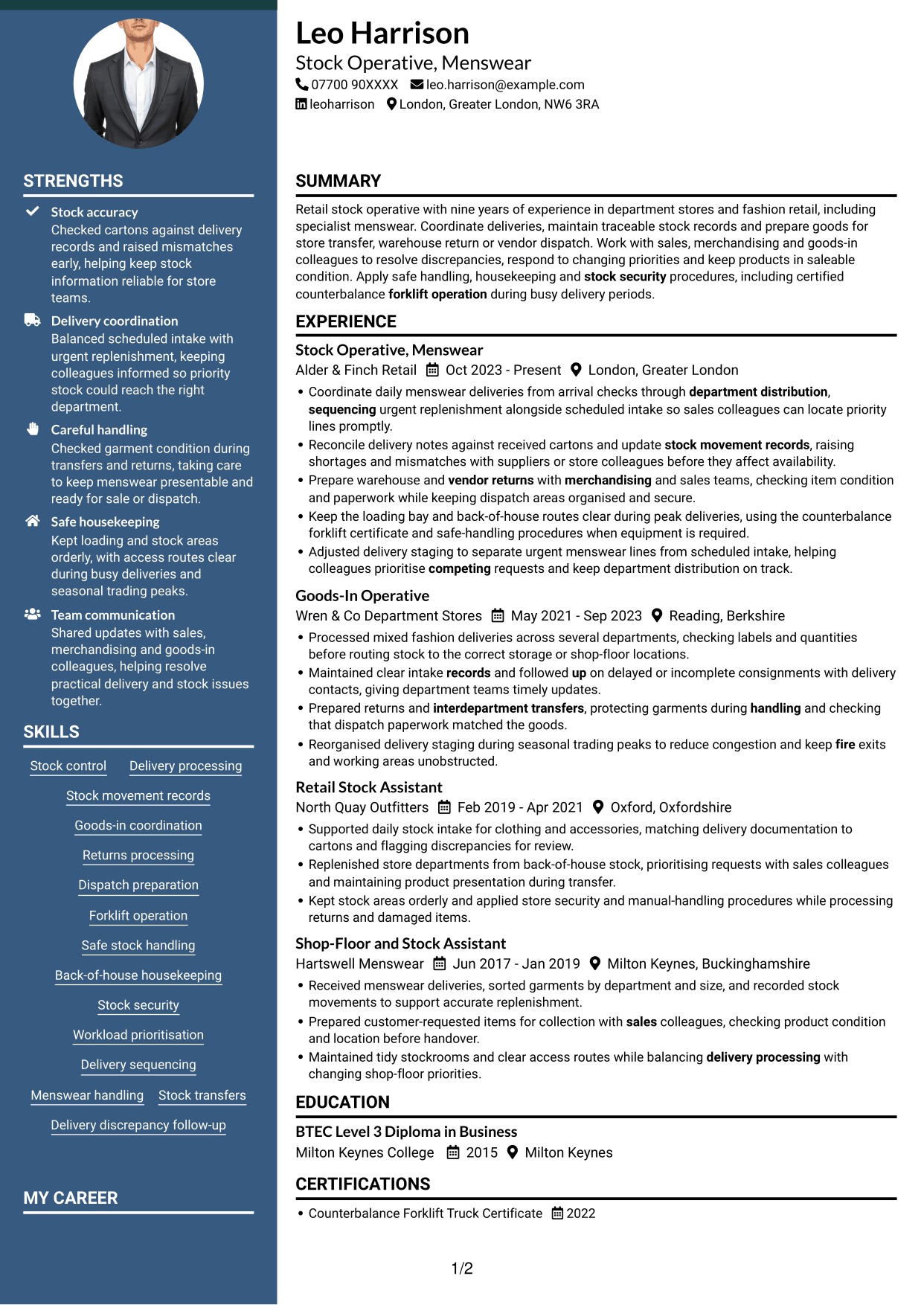 CV example — page 1