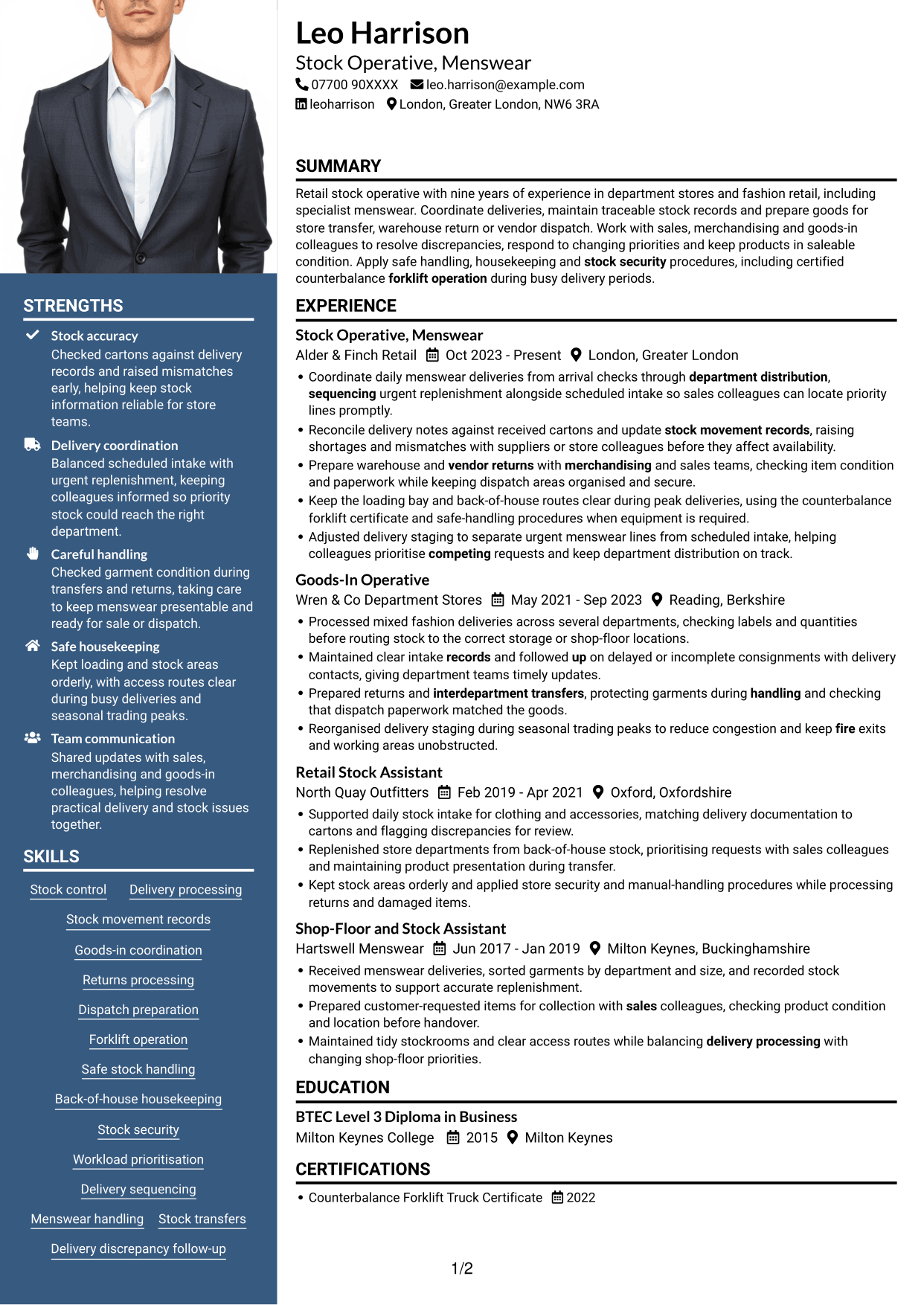 CV example — page 1