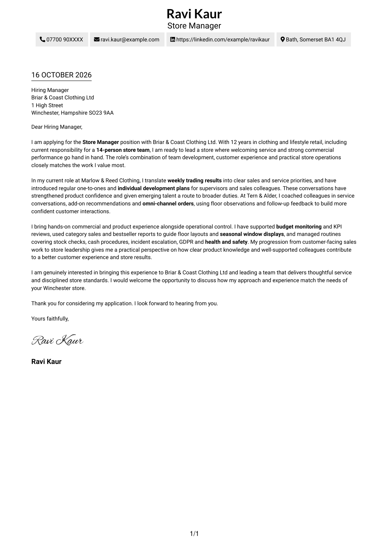 Cover letter example — page 1