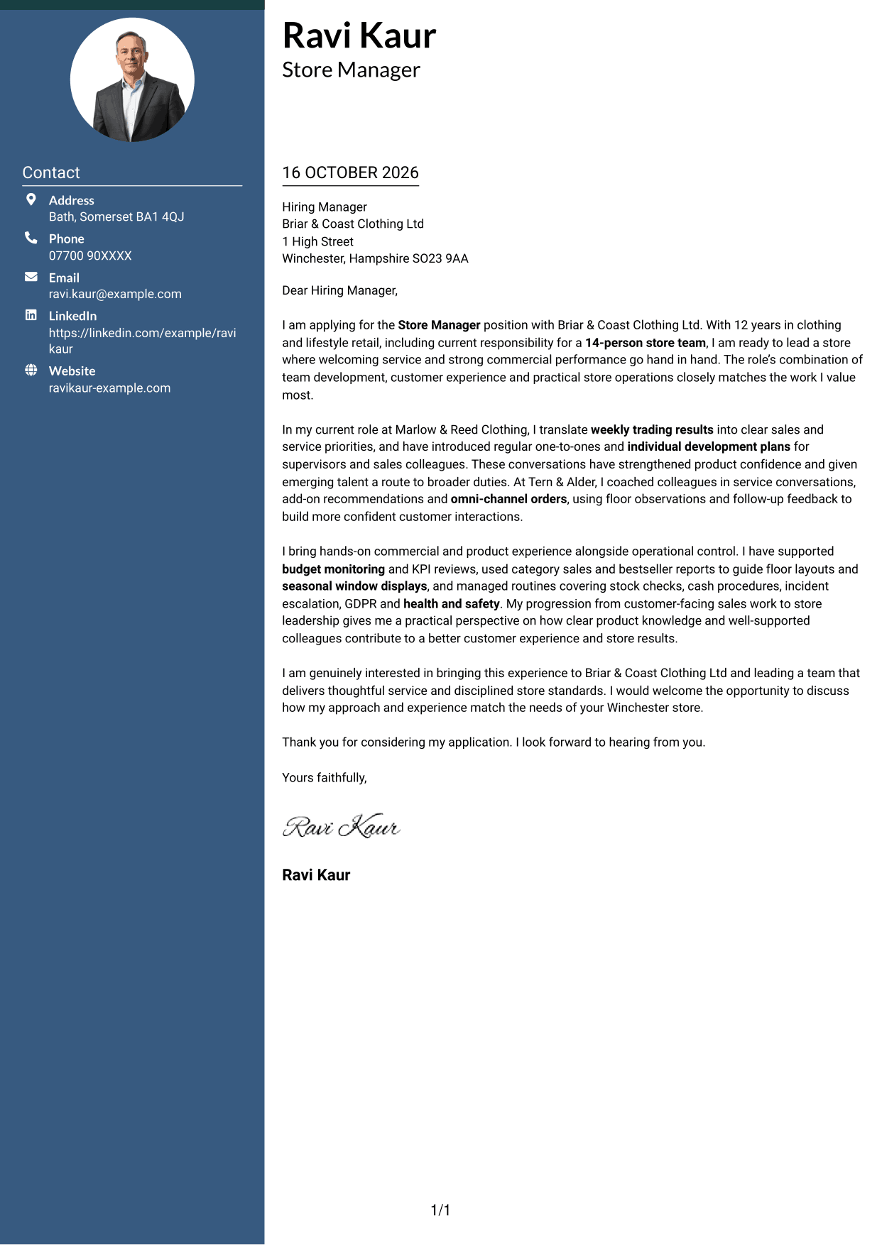 Cover letter example — page 1