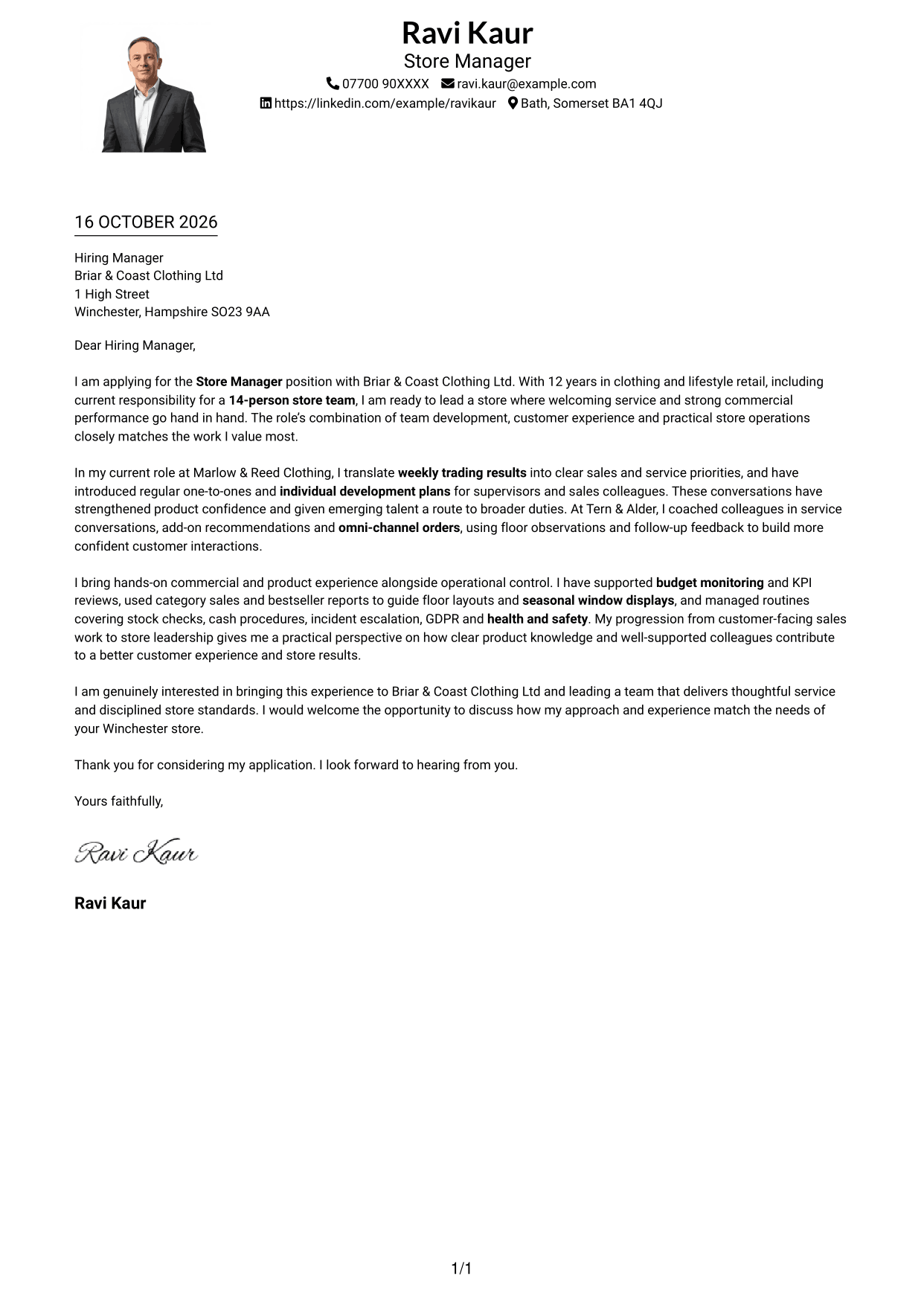 Cover letter example — page 1