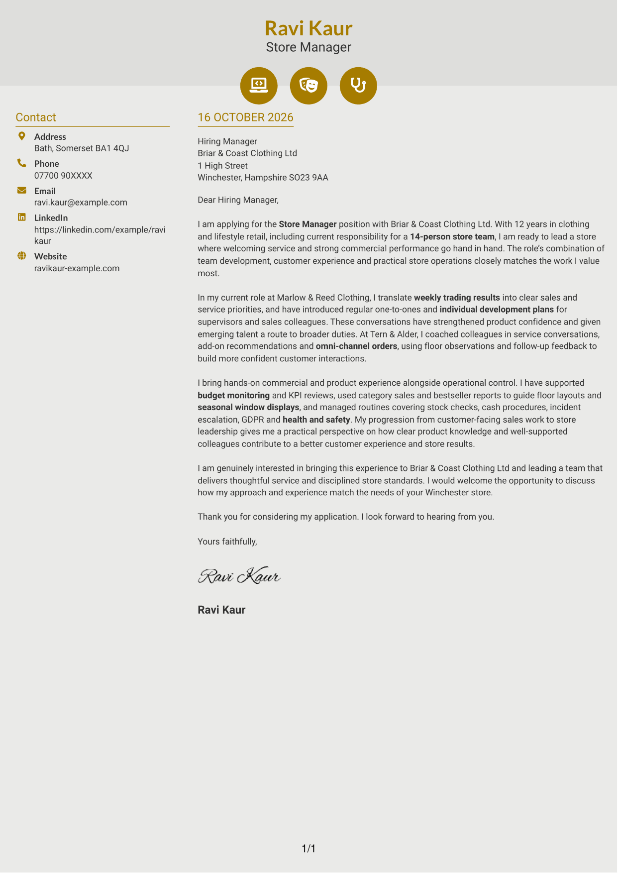 Cover letter example — page 1