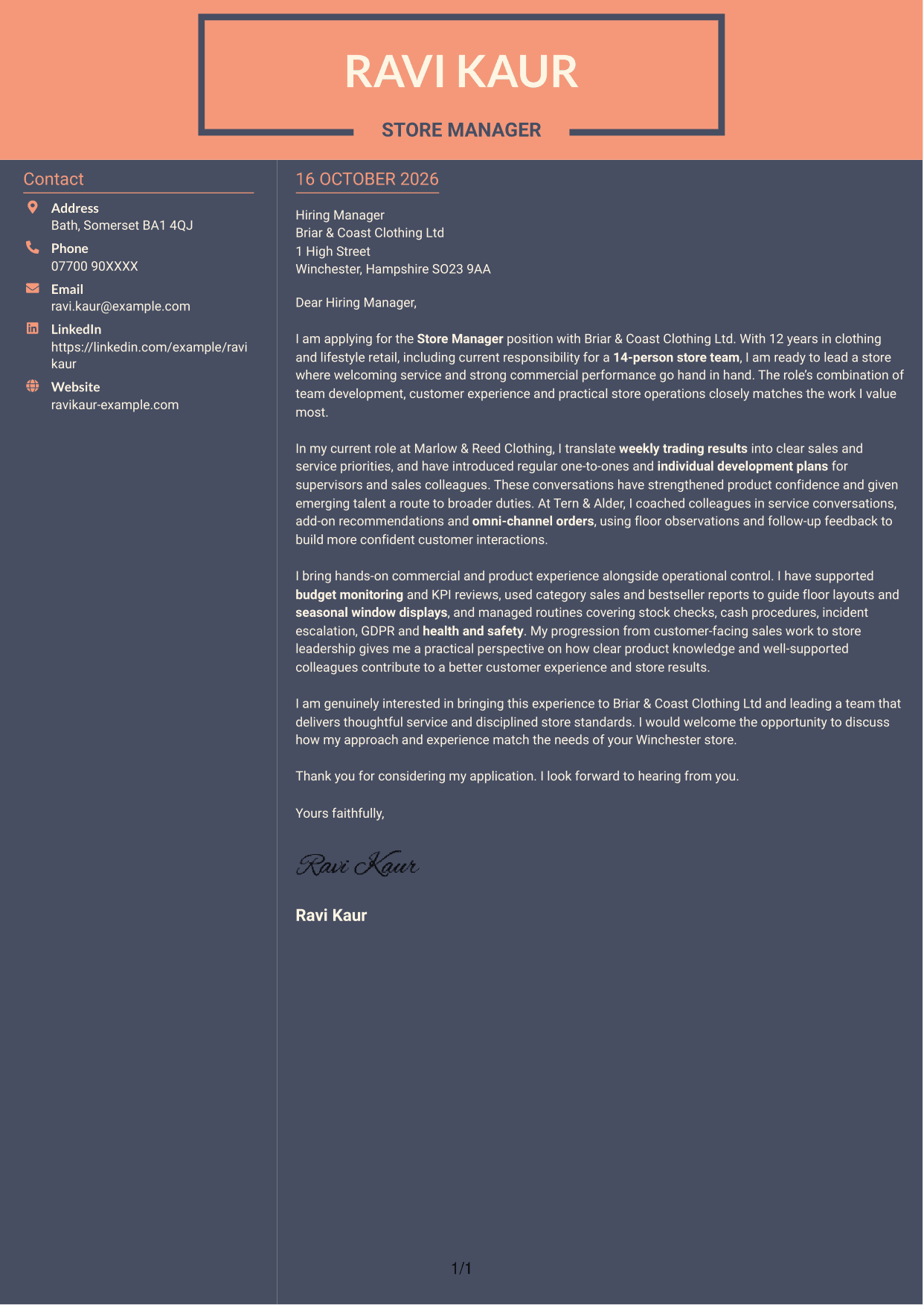 Cover letter example — page 1