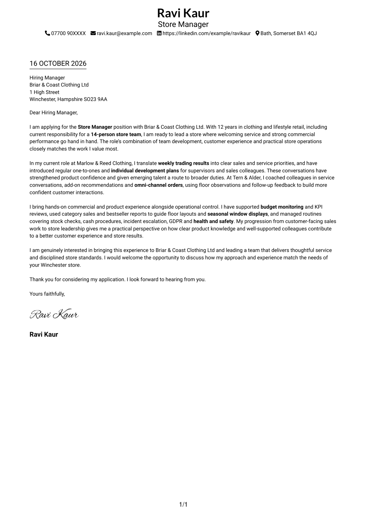 Cover letter example — page 1