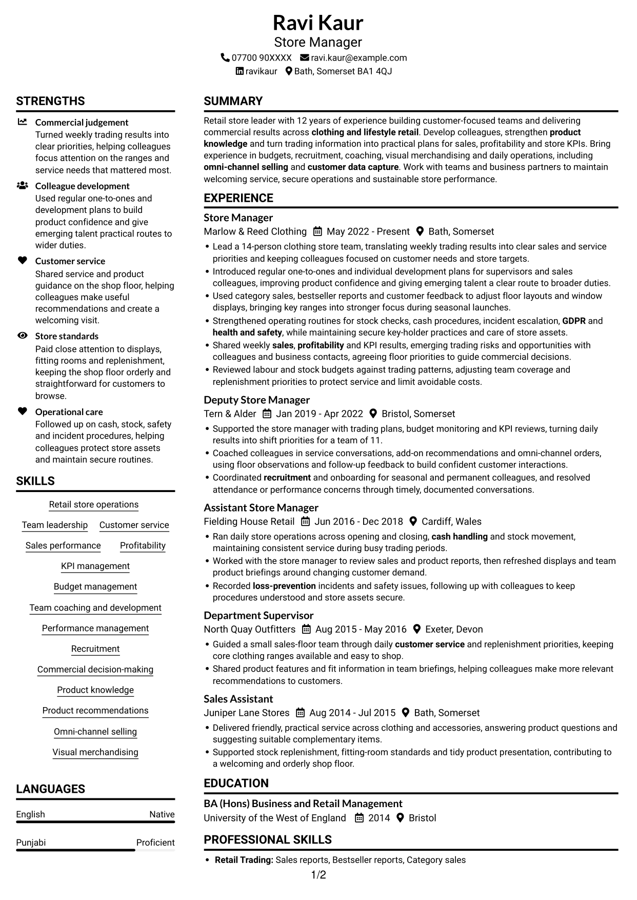 CV example — page 1