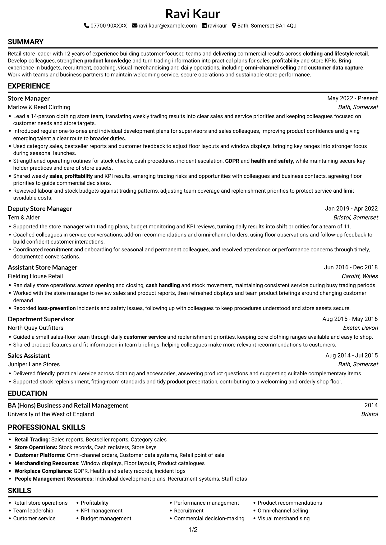 CV example — page 1