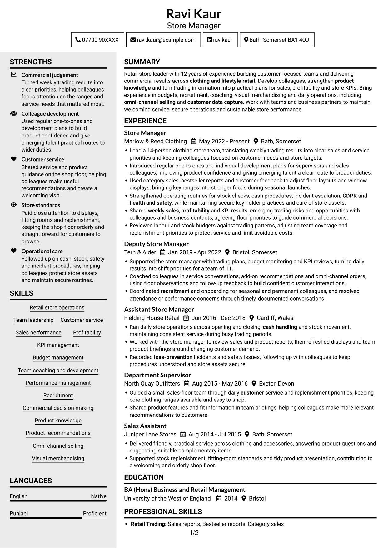 CV example — page 1