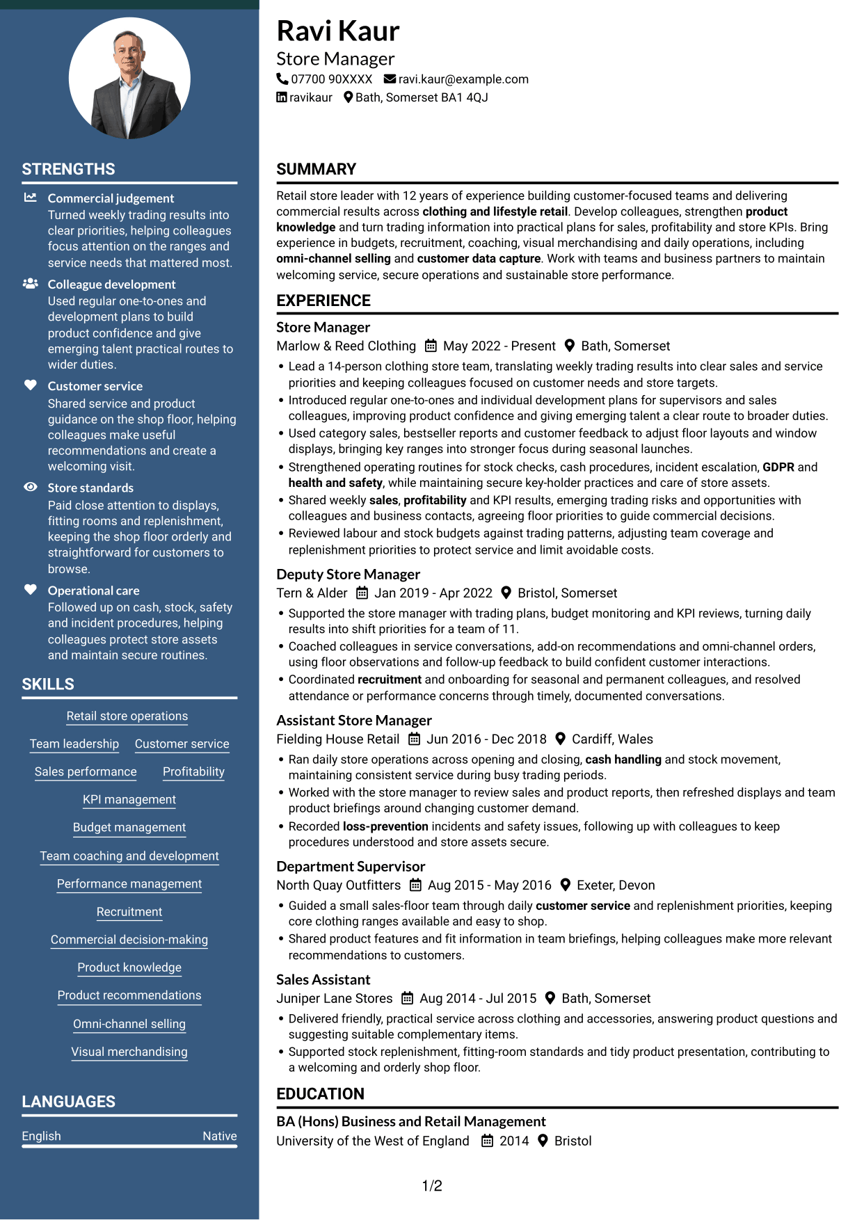 CV example — page 1