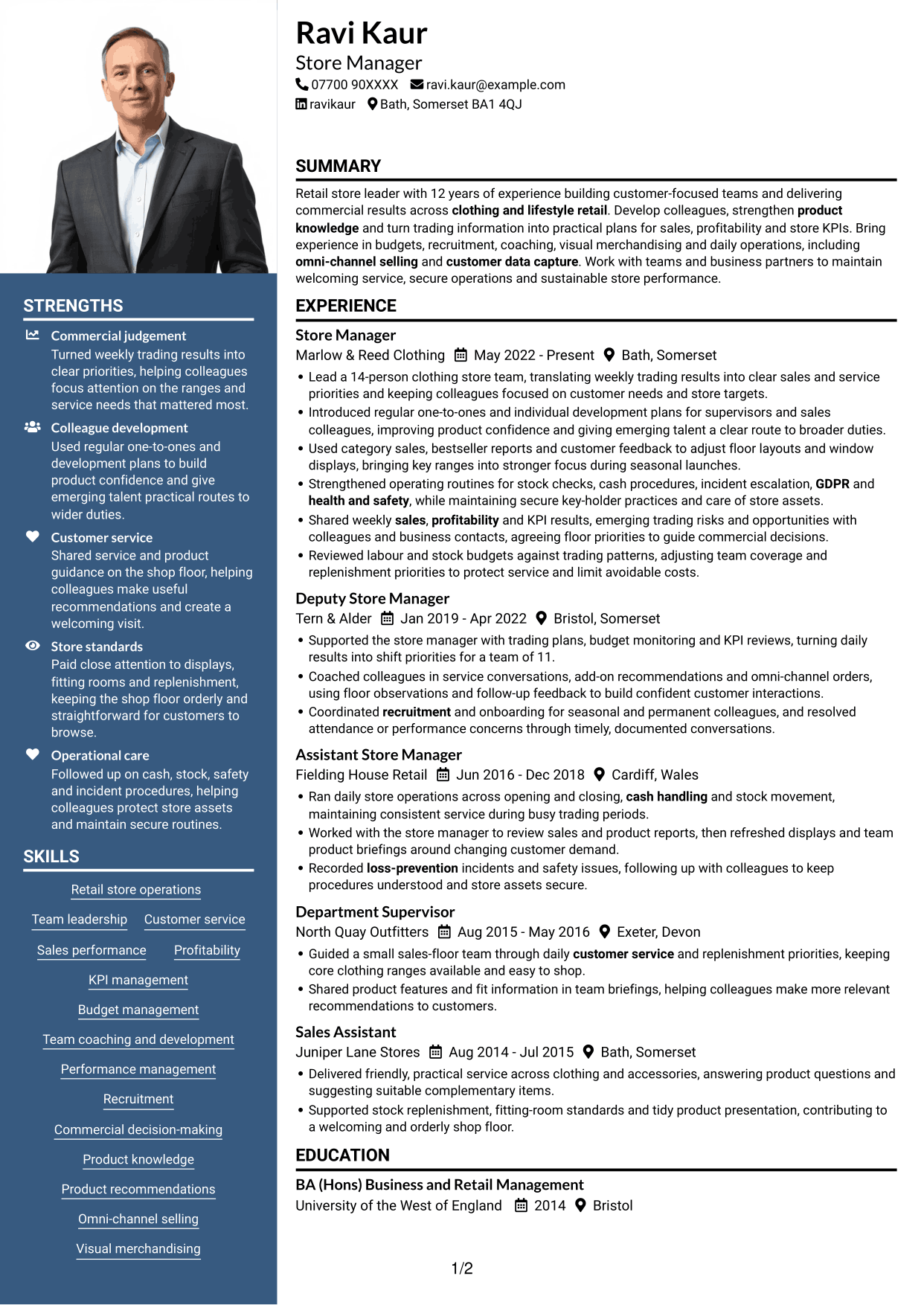 CV example — page 1