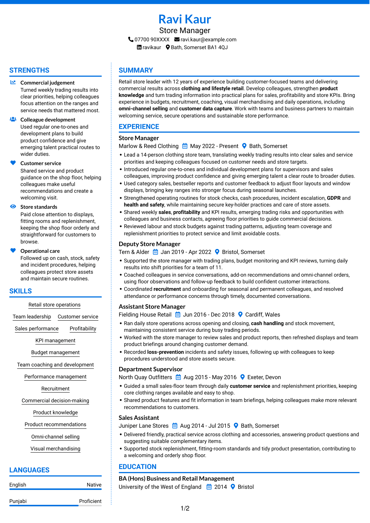 CV example — page 1