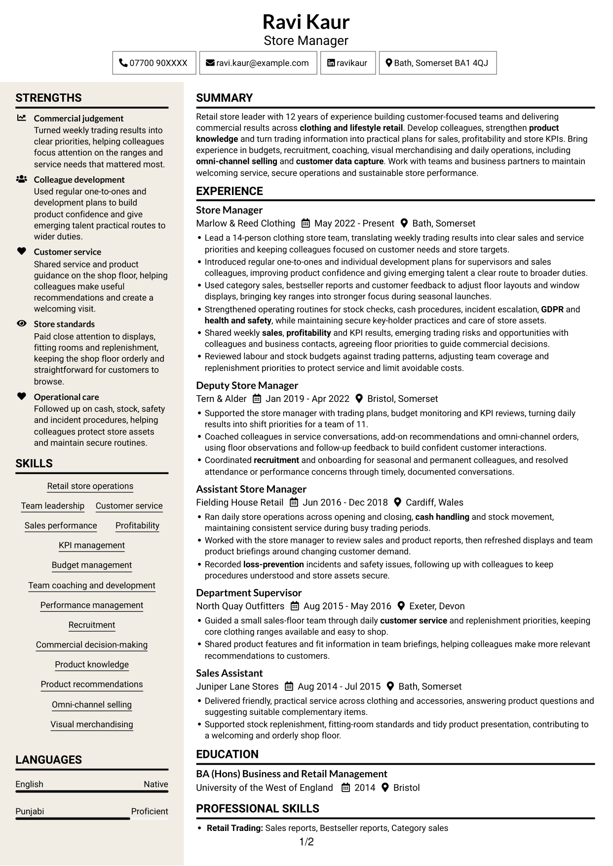 CV example — page 1
