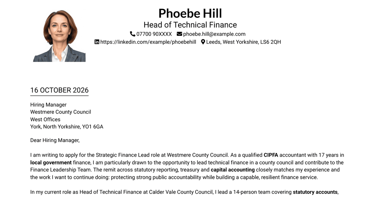 7 Strategic Finance Lead - Technical Finance Cover Letter Templates with Example