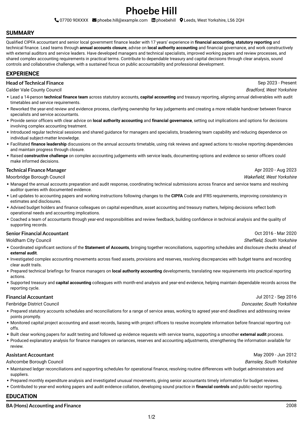 CV example — page 1