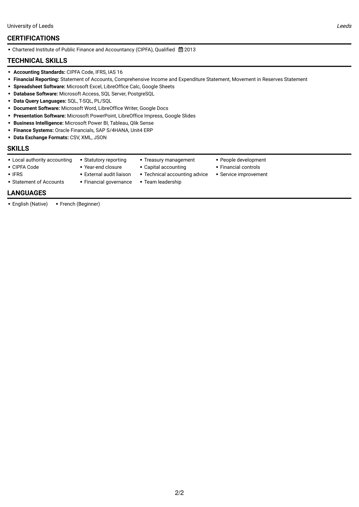 CV example — page 2