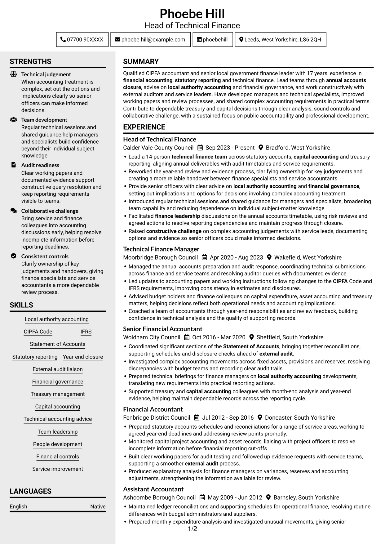 CV example — page 1