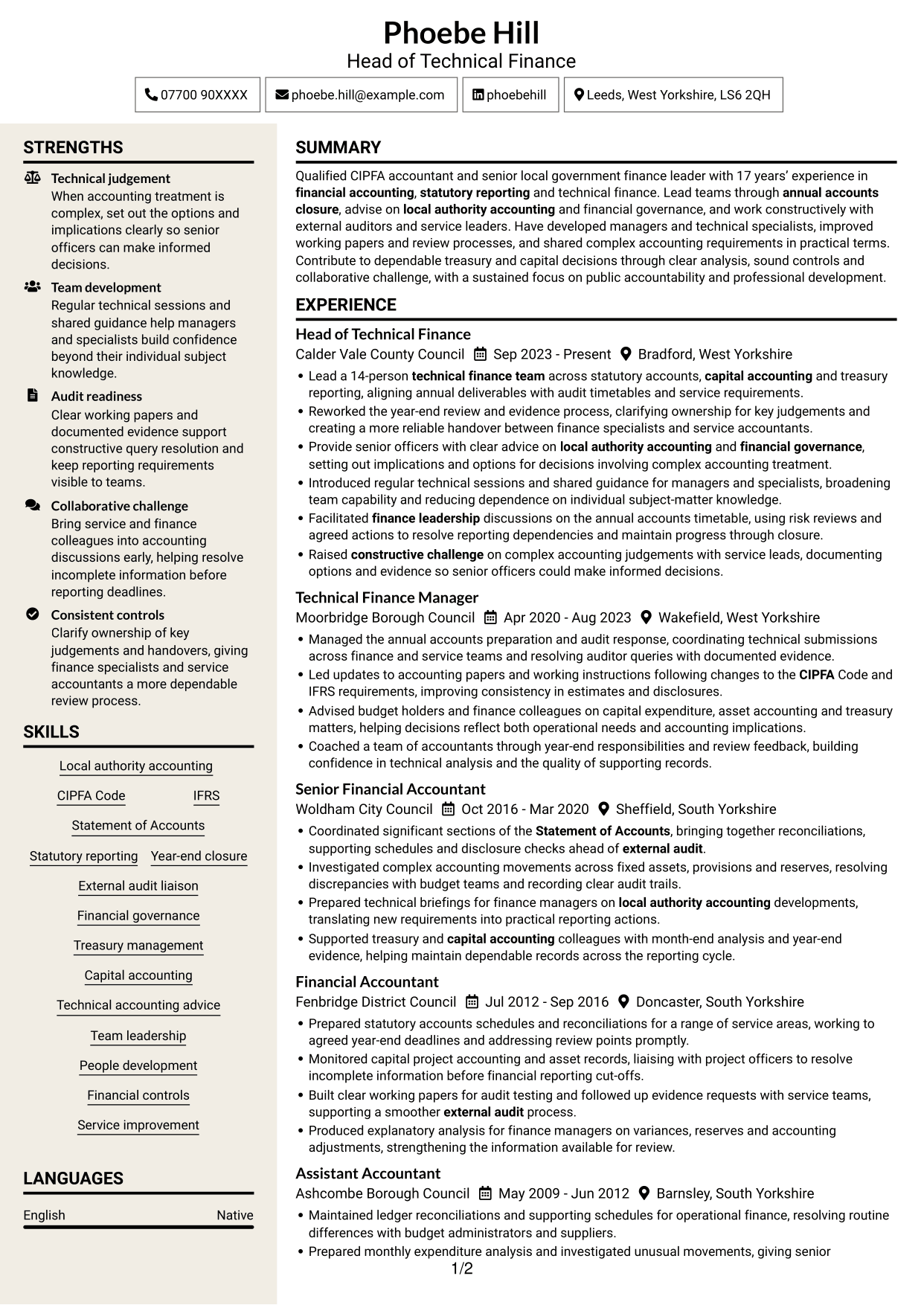 CV example — page 1