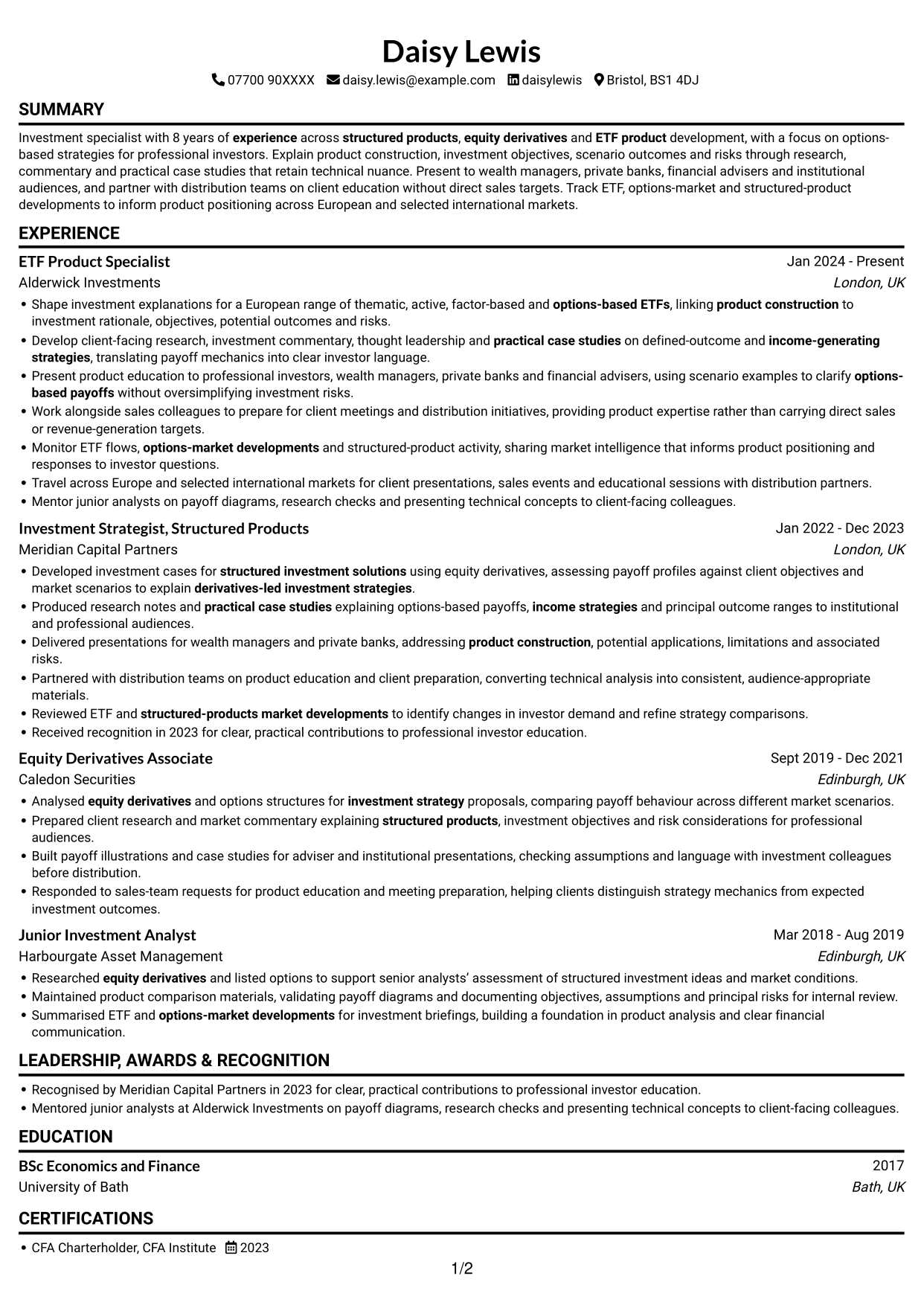 CV example — page 1