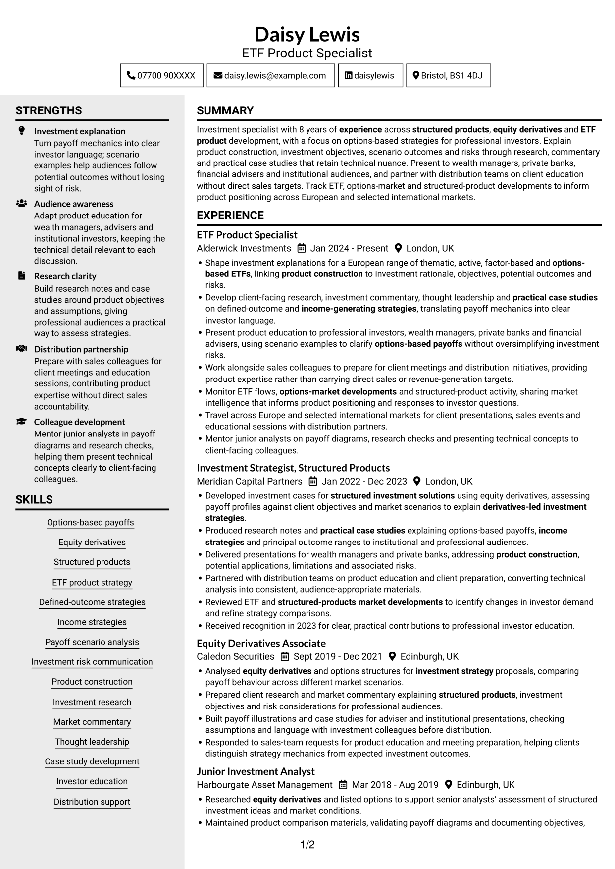 CV example — page 1