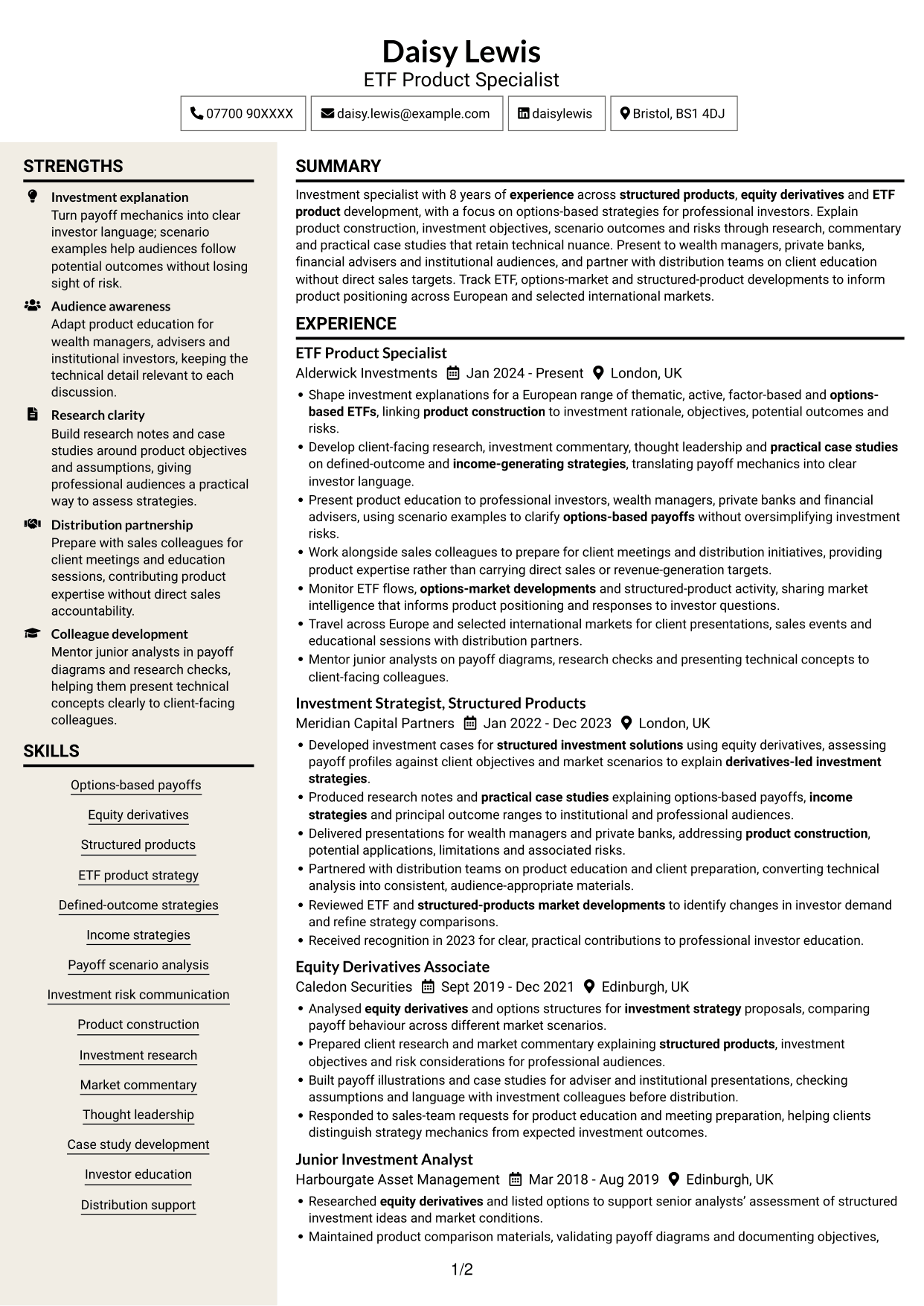 CV example — page 1