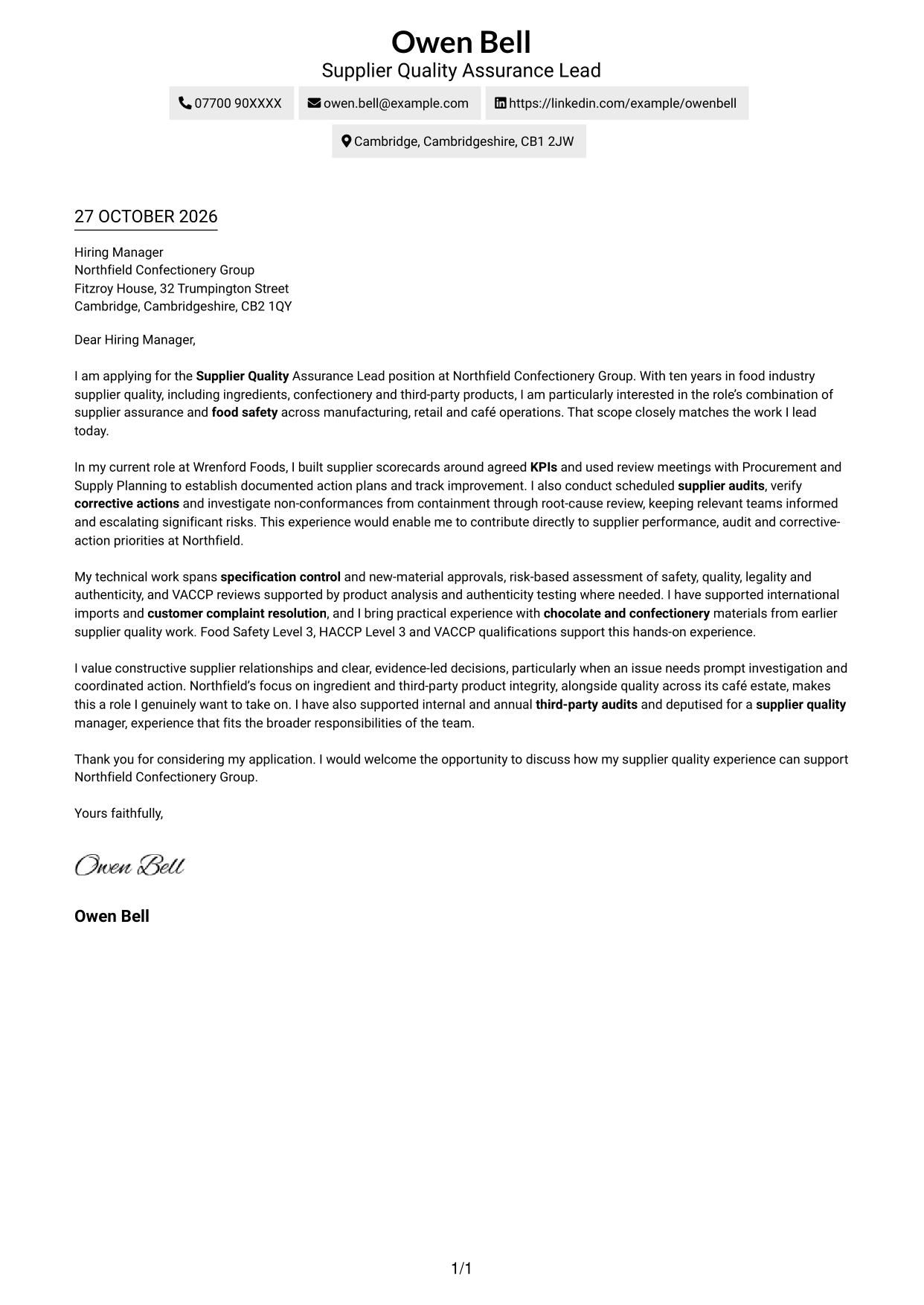 Cover letter example — page 1
