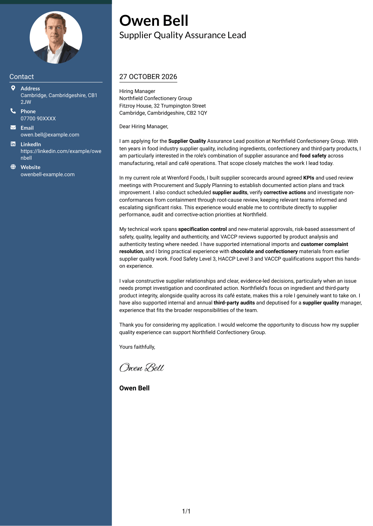 Cover letter example — page 1