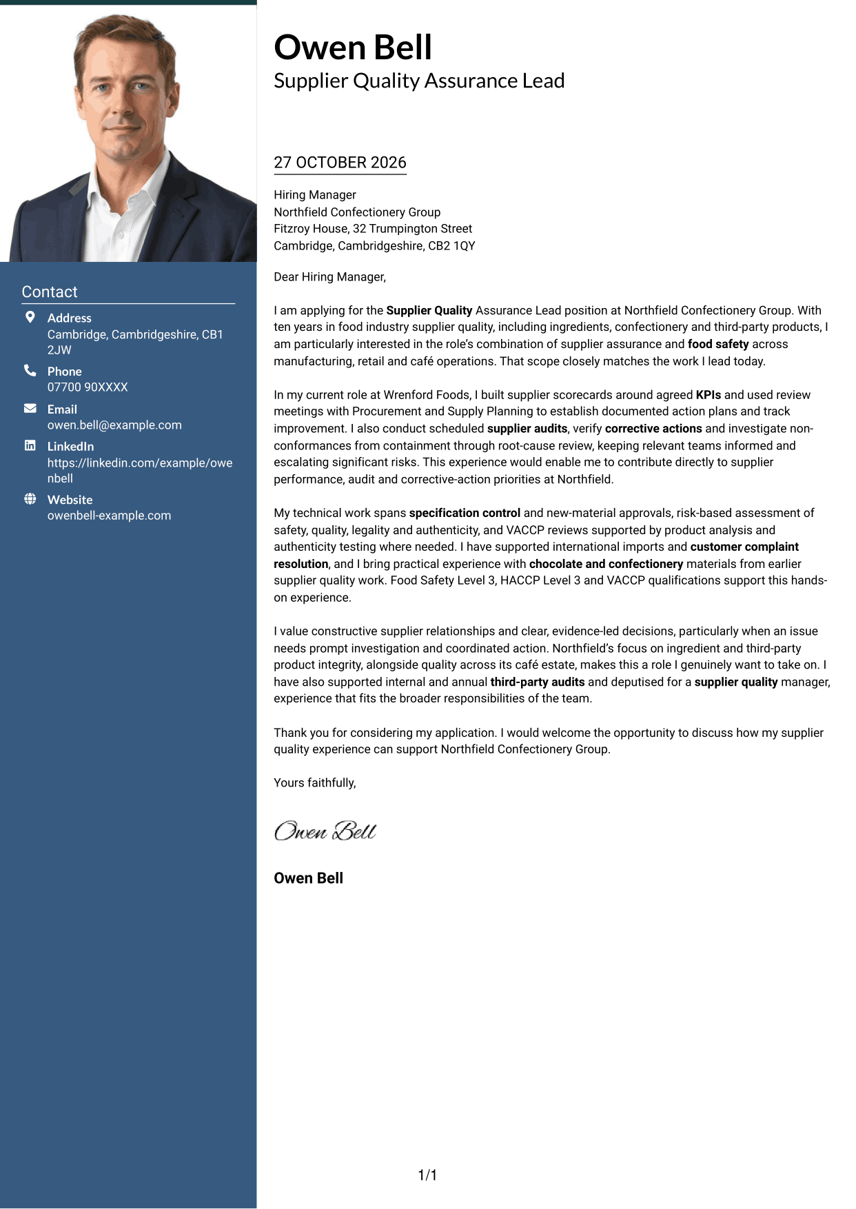 Cover letter example — page 1