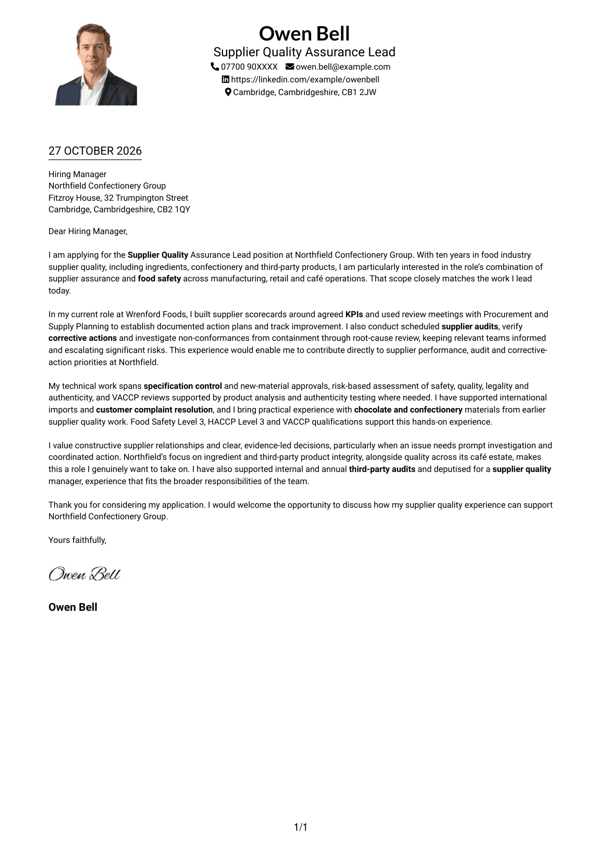 Cover letter example — page 1