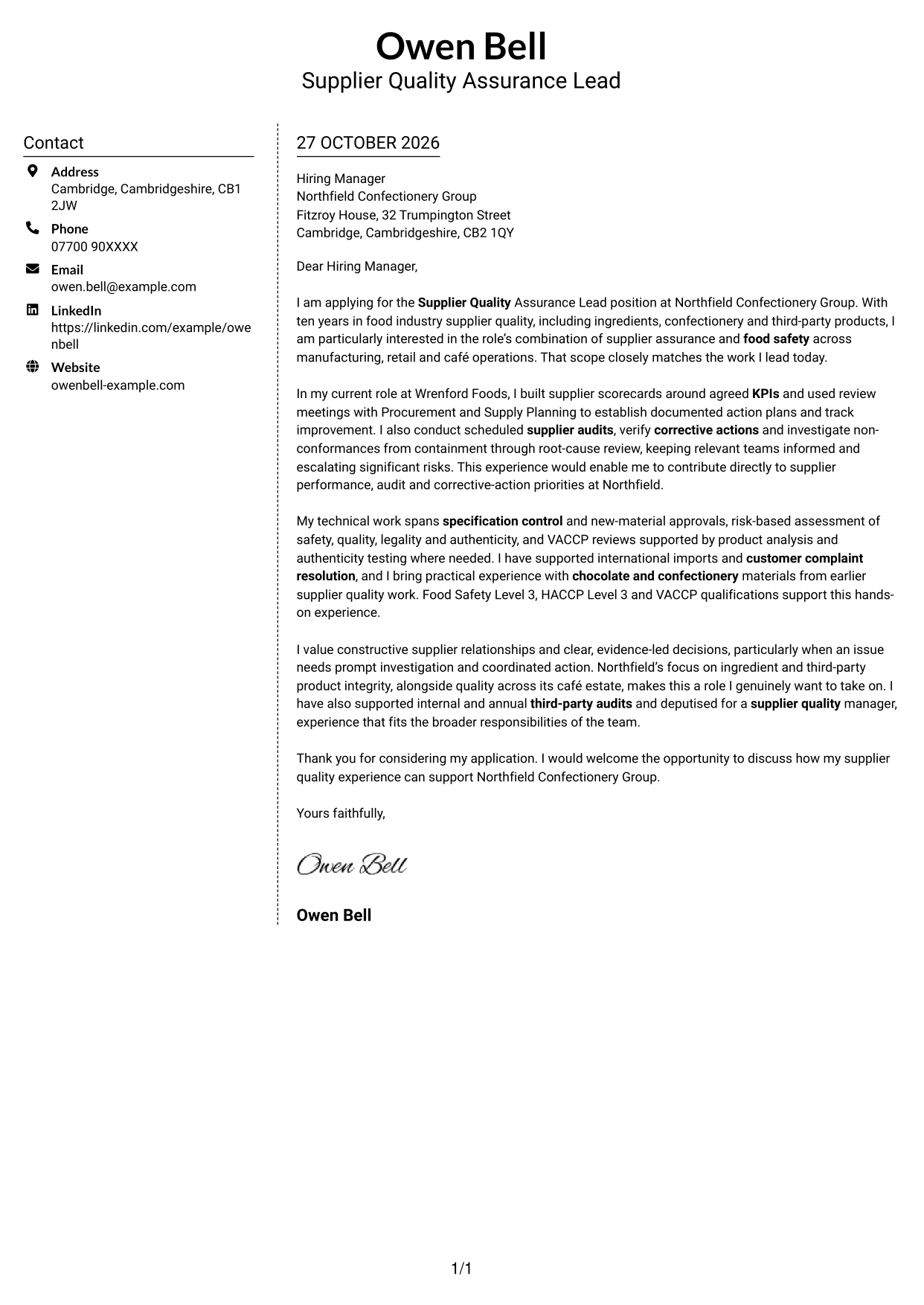 Cover letter example — page 1