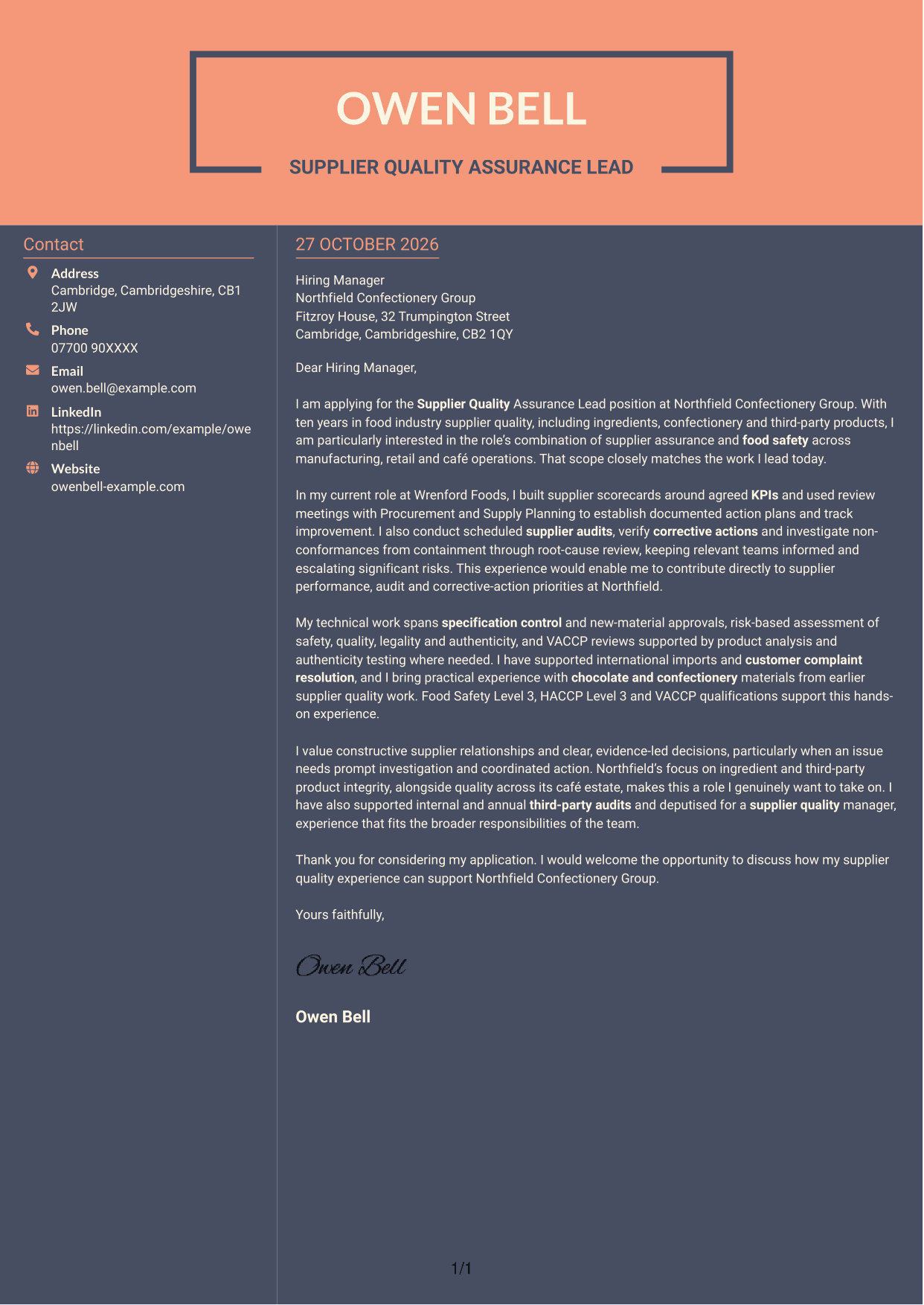 Cover letter example — page 1