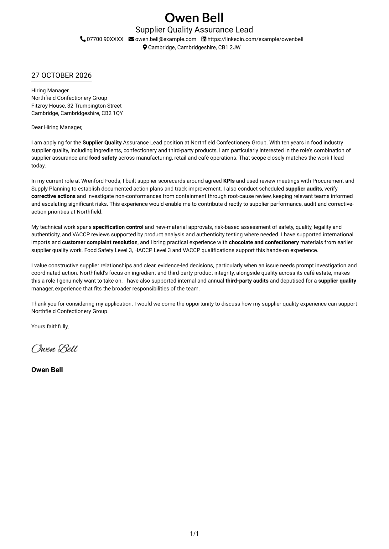 Cover letter example — page 1