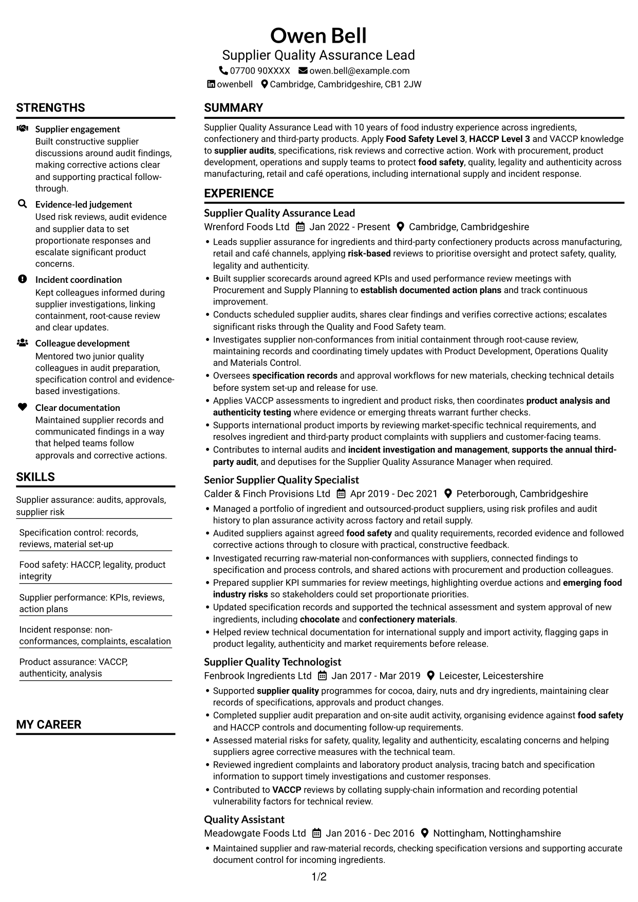 CV example — page 1