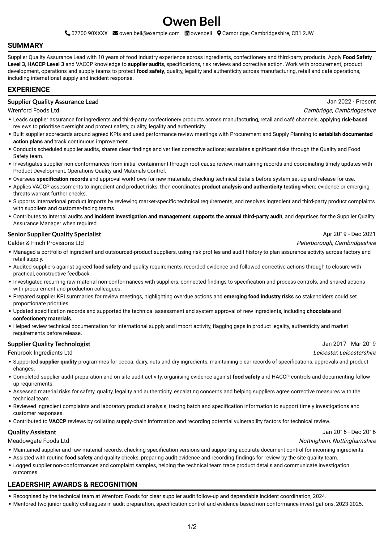 CV example — page 1