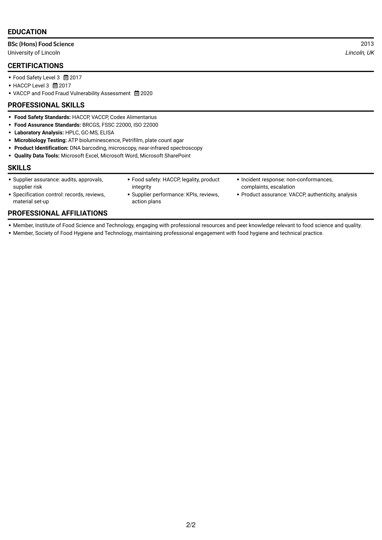 CV example — page 2