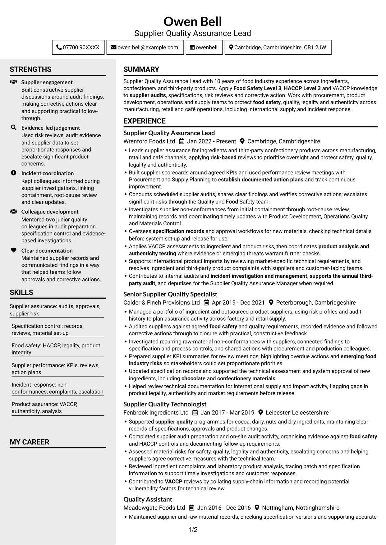 CV example — page 1