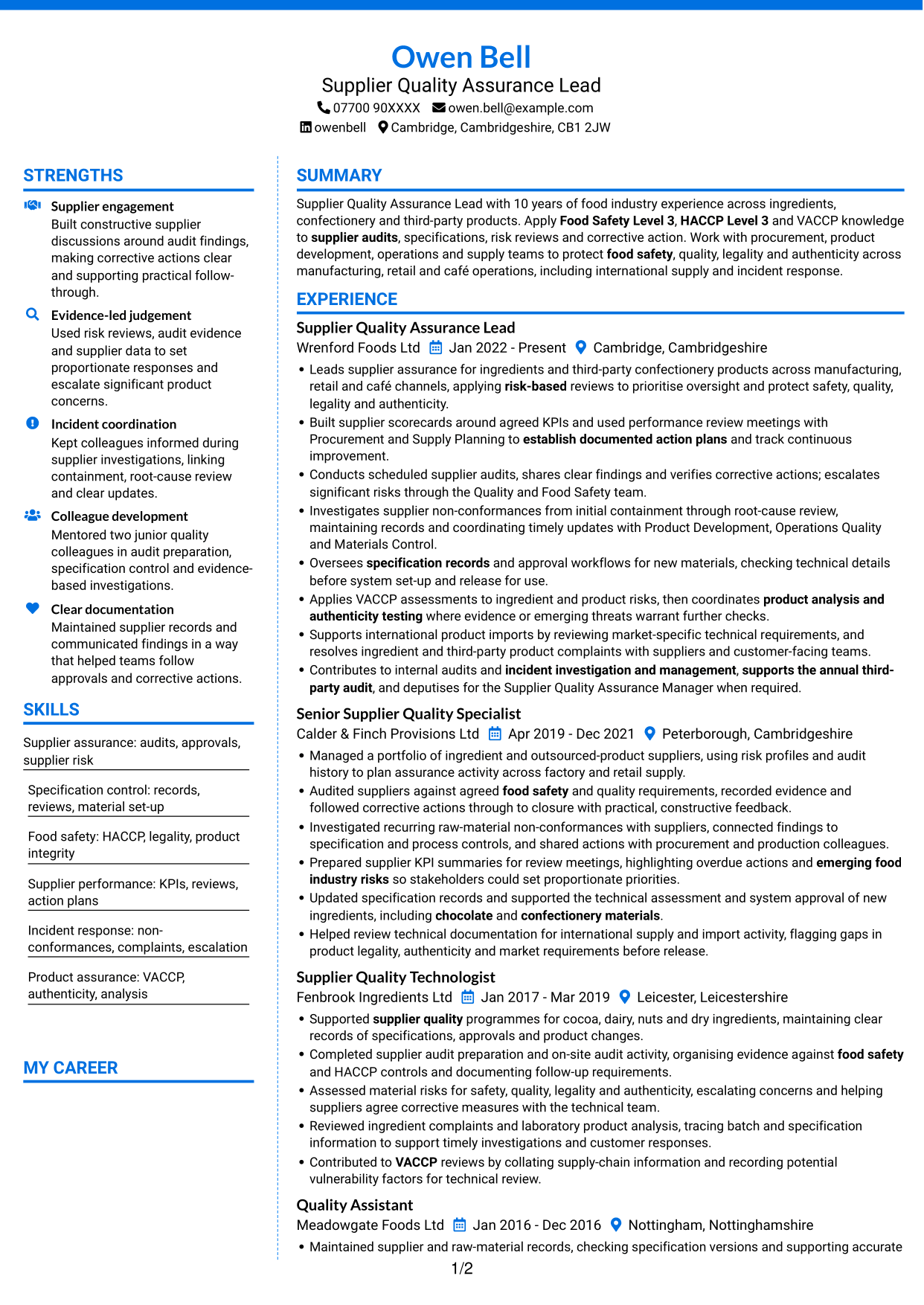 CV example — page 1