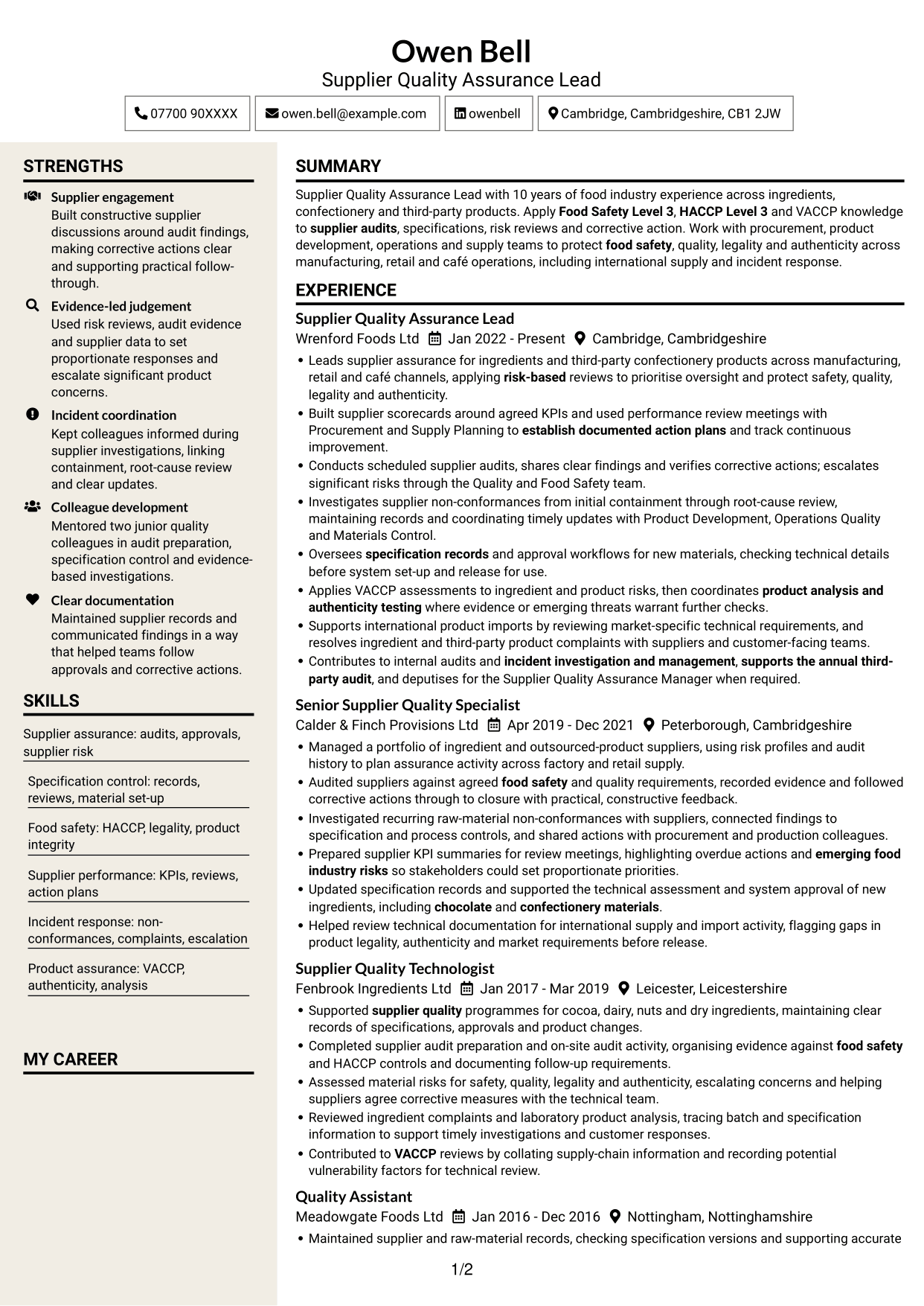 CV example — page 1