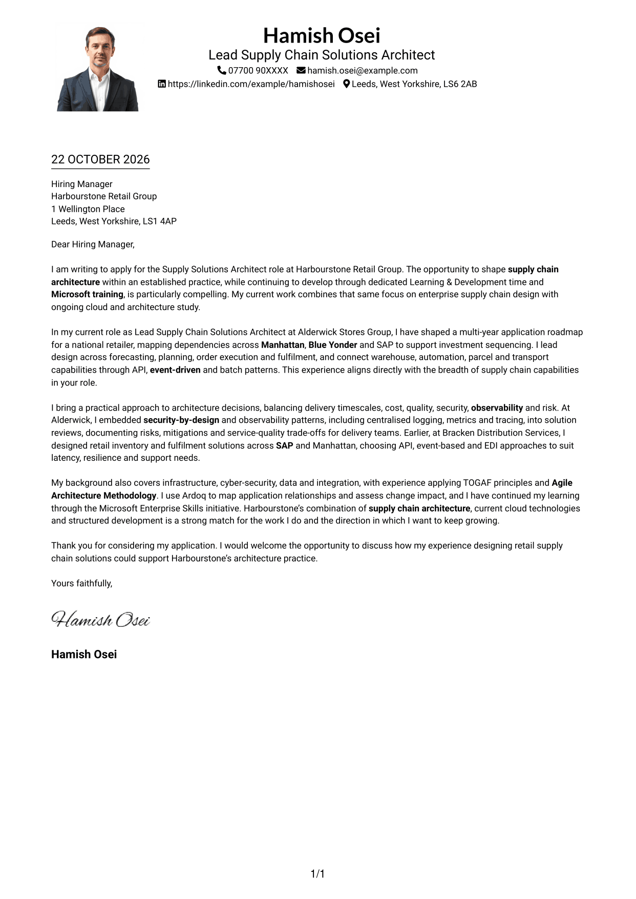 Cover letter example — page 1